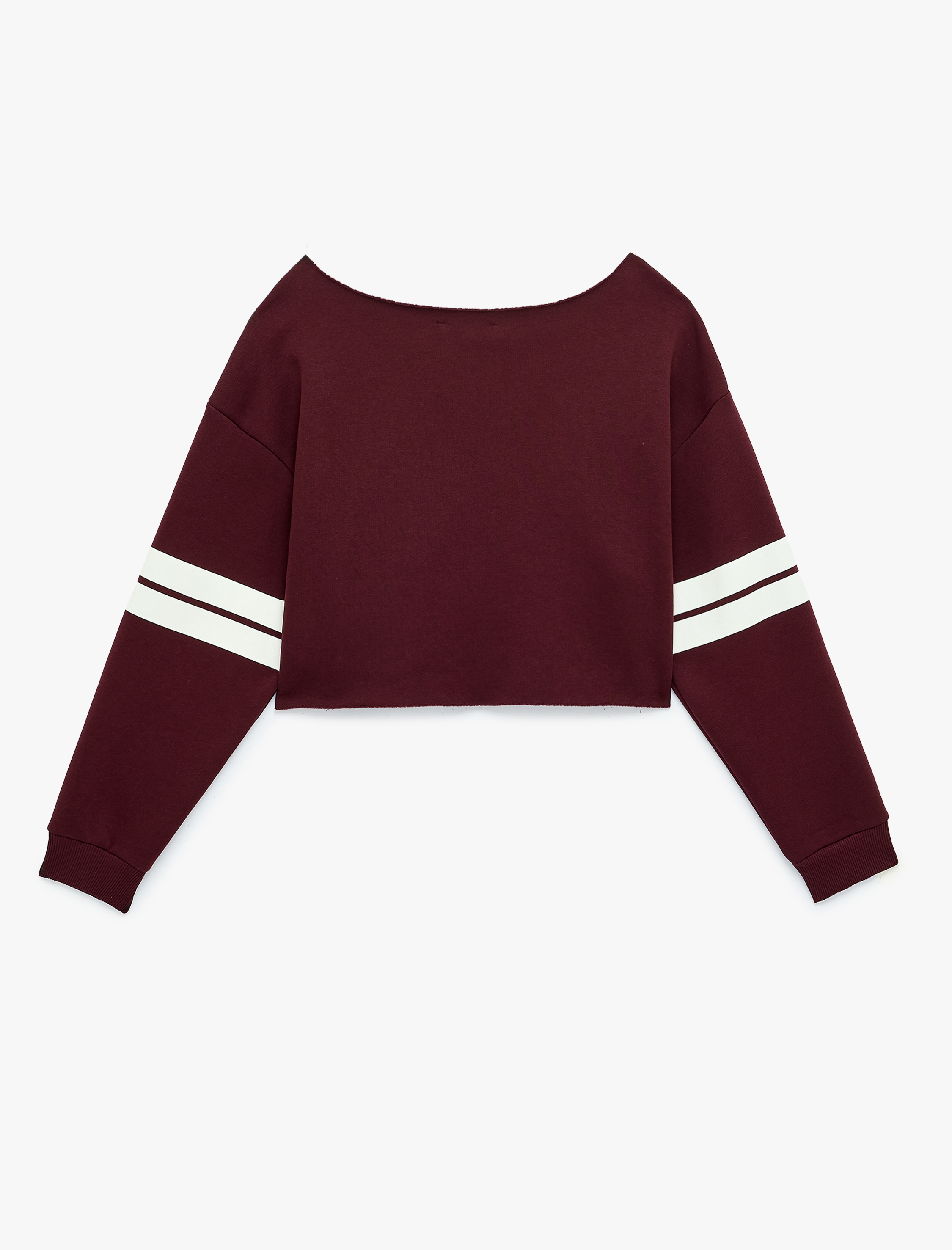   Baskılı Rahat Kalıp Şardonlu Kayık Yaka Uzun Kollu Crop Sweatshirt