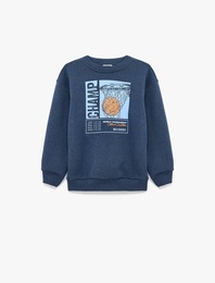 Şardonlu Bisiklet Yaka Uzun Kollu Baskılı Sweatshirt
