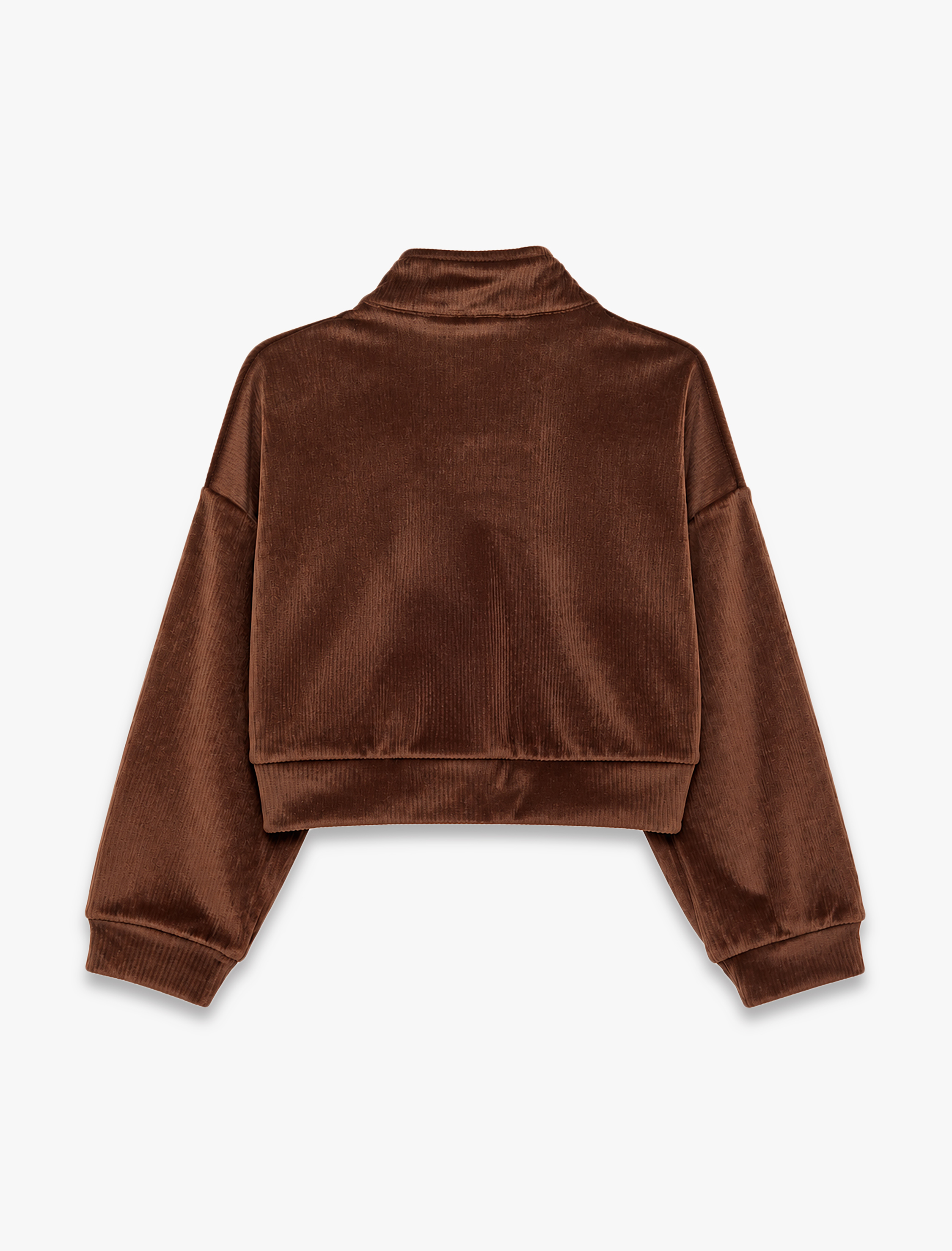  Kız Çocuk Dik Yaka Uzun Kollu Yarım Fermuarlı Kadife Sweatshirt