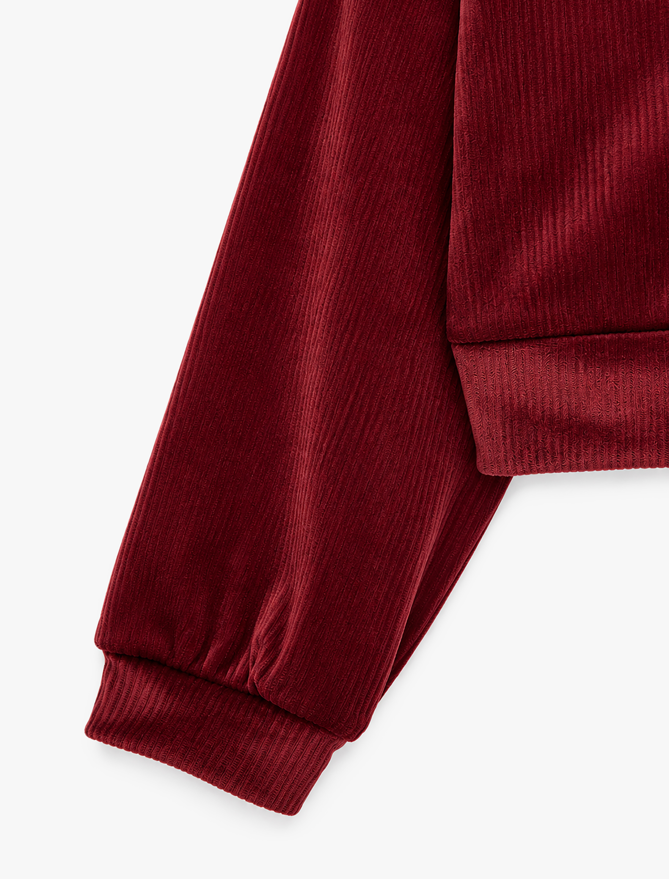  Kız Çocuk Dik Yaka Uzun Kollu Yarım Fermuarlı Kadife Sweatshirt