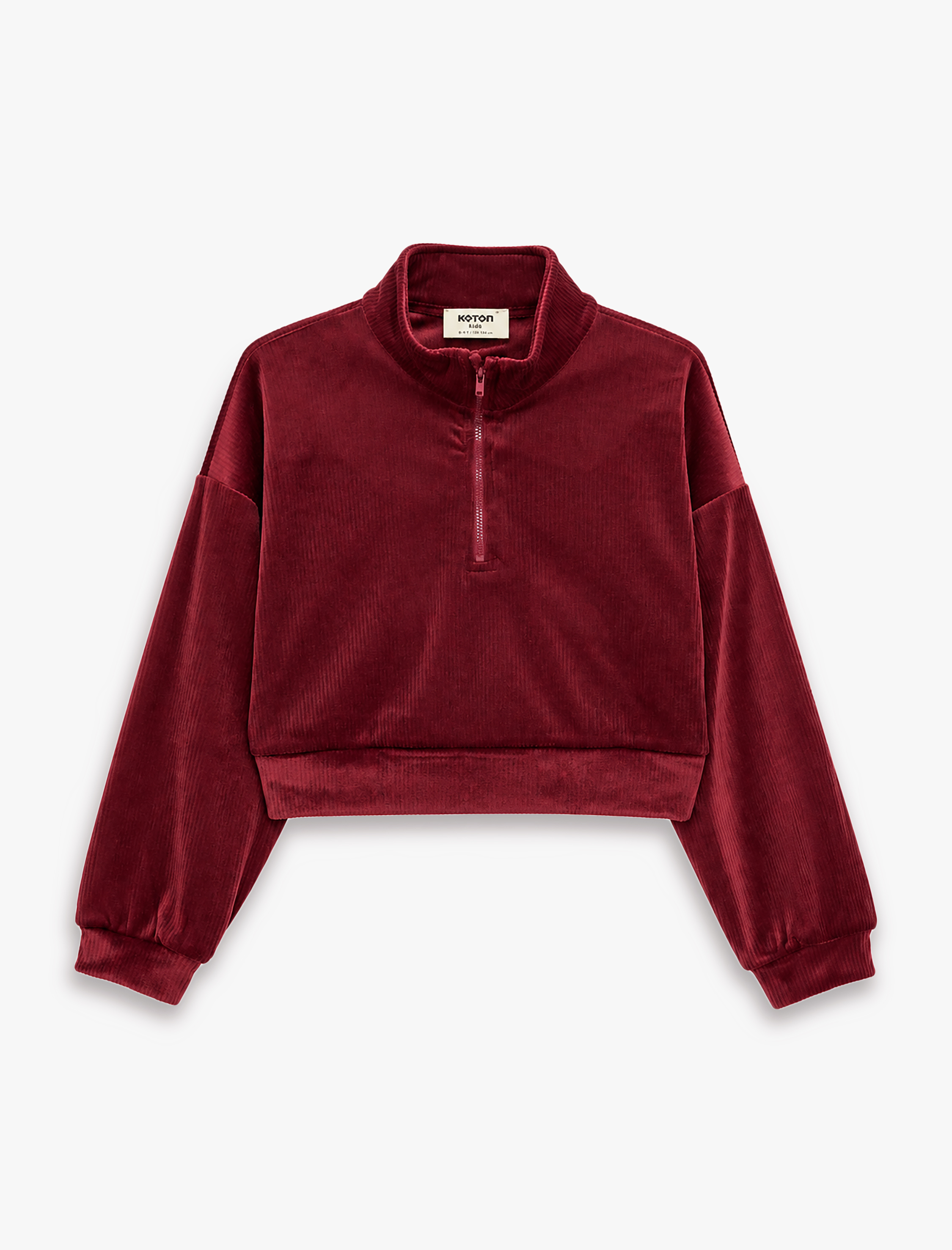  Kız Çocuk Dik Yaka Uzun Kollu Yarım Fermuarlı Kadife Sweatshirt