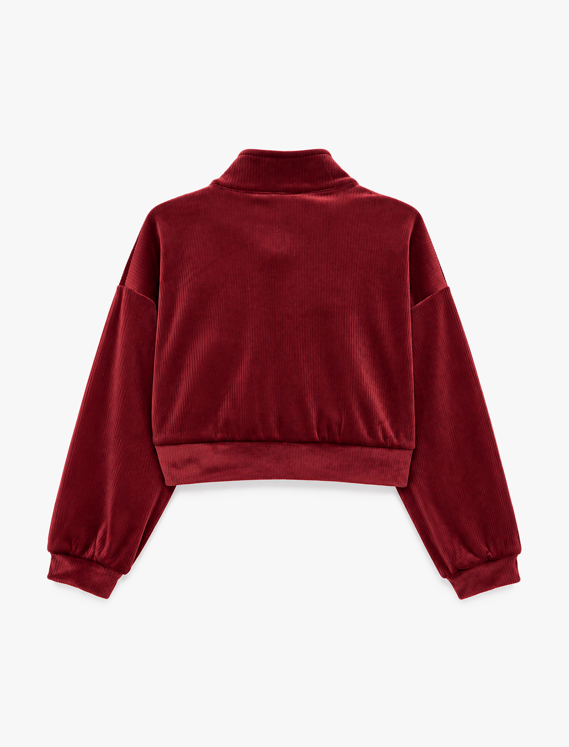  Kız Çocuk Dik Yaka Uzun Kollu Yarım Fermuarlı Kadife Sweatshirt