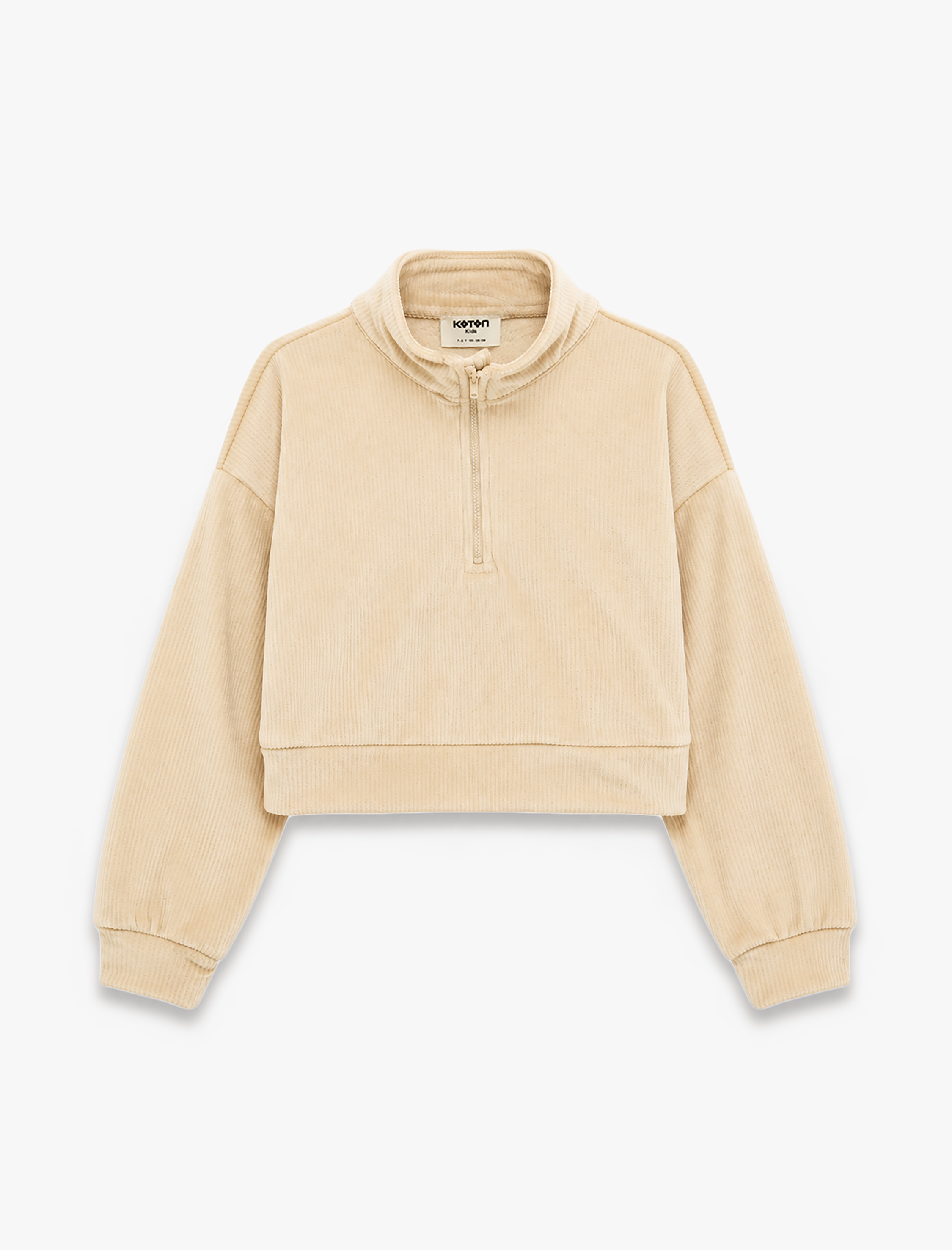  Kız Çocuk Dik Yaka Uzun Kollu Yarım Fermuarlı Kadife Sweatshirt