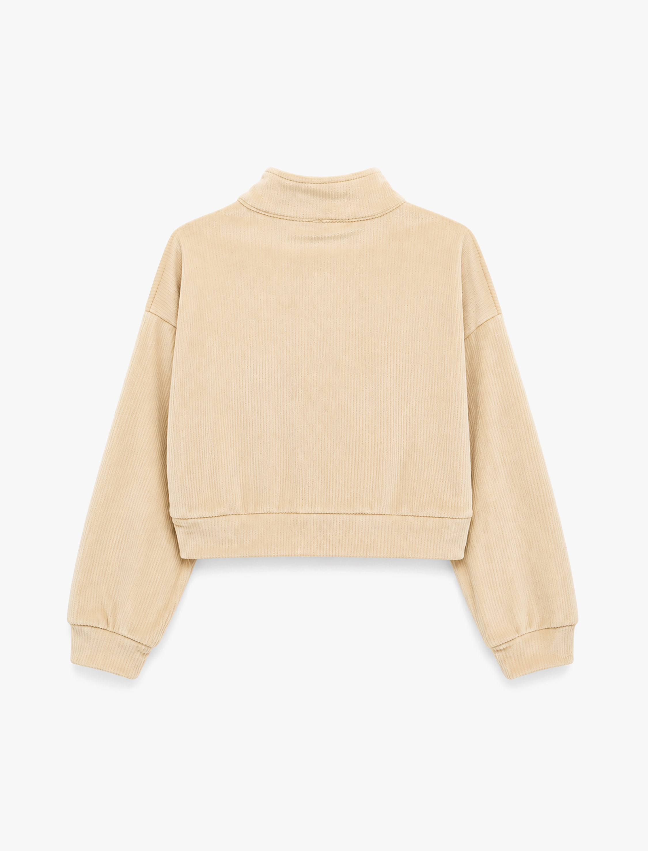  Kız Çocuk Dik Yaka Uzun Kollu Yarım Fermuarlı Kadife Sweatshirt