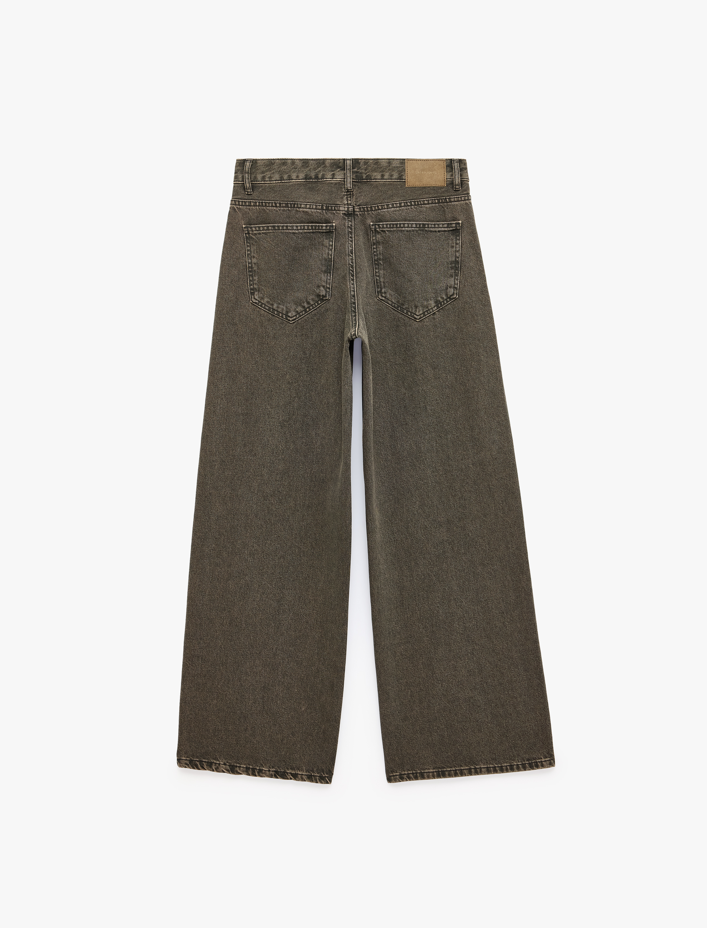   Düşük Bel Cepli Bol Kesim Pamuklu Düz Paça Yıkamalı Denim Pantolon - Loose Straight Fit Jean