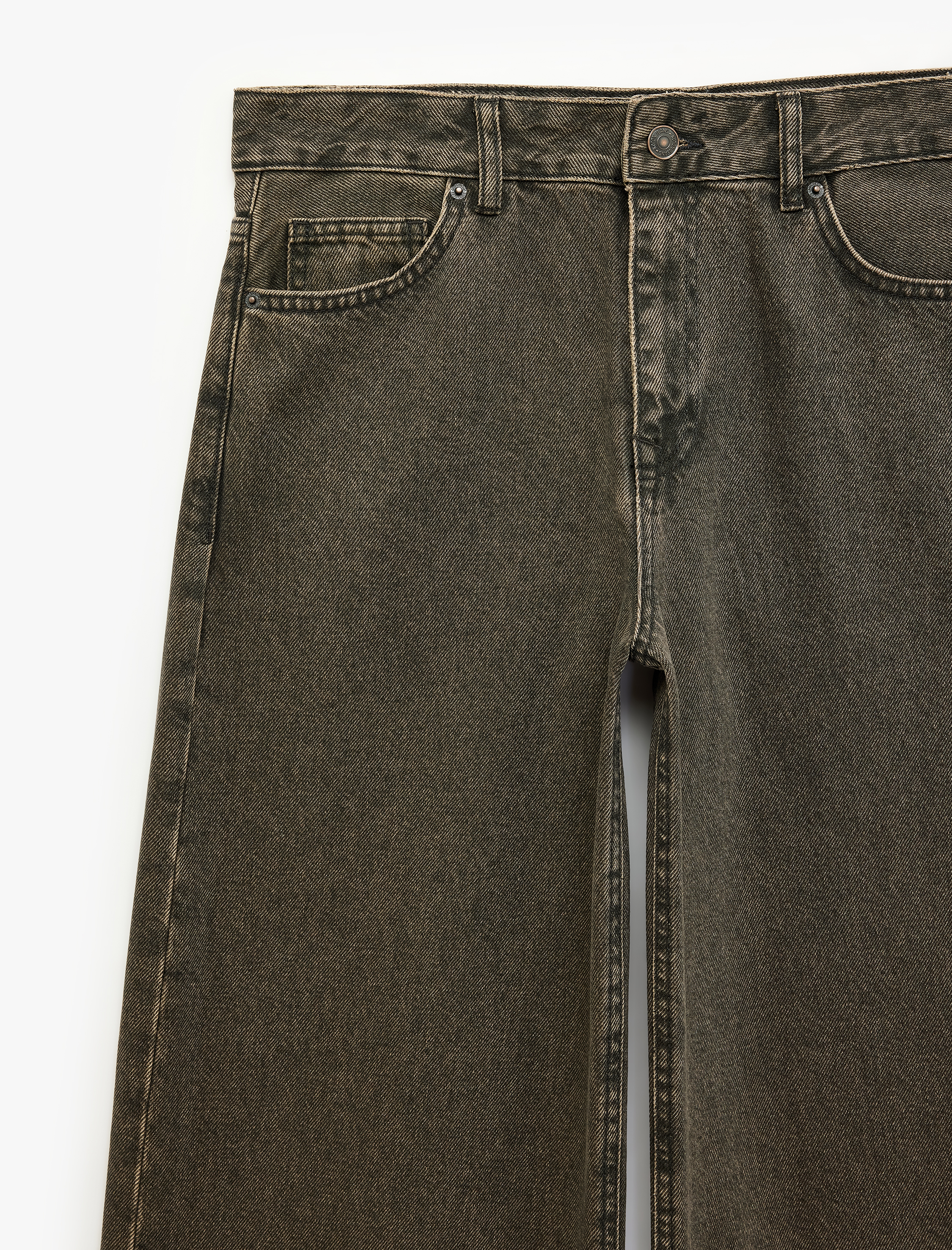   Düşük Bel Cepli Bol Kesim Pamuklu Düz Paça Yıkamalı Denim Pantolon - Loose Straight Fit Jean