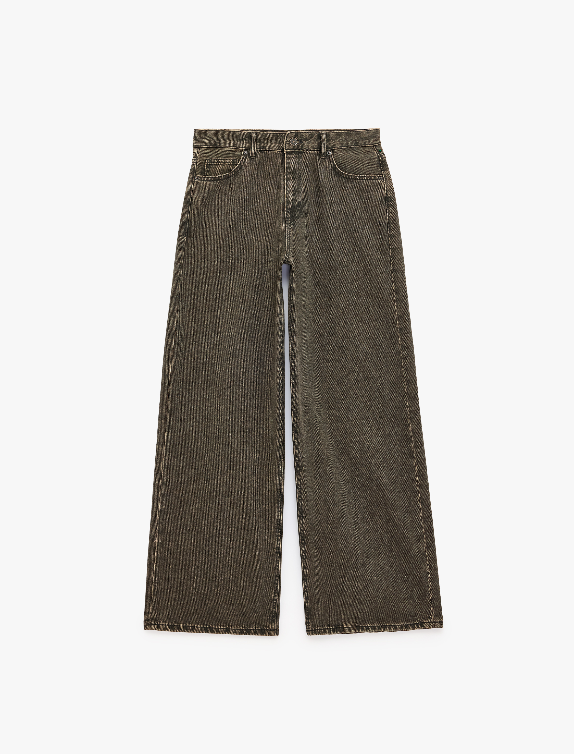   Düşük Bel Cepli Bol Kesim Pamuklu Düz Paça Yıkamalı Denim Pantolon - Loose Straight Fit Jean