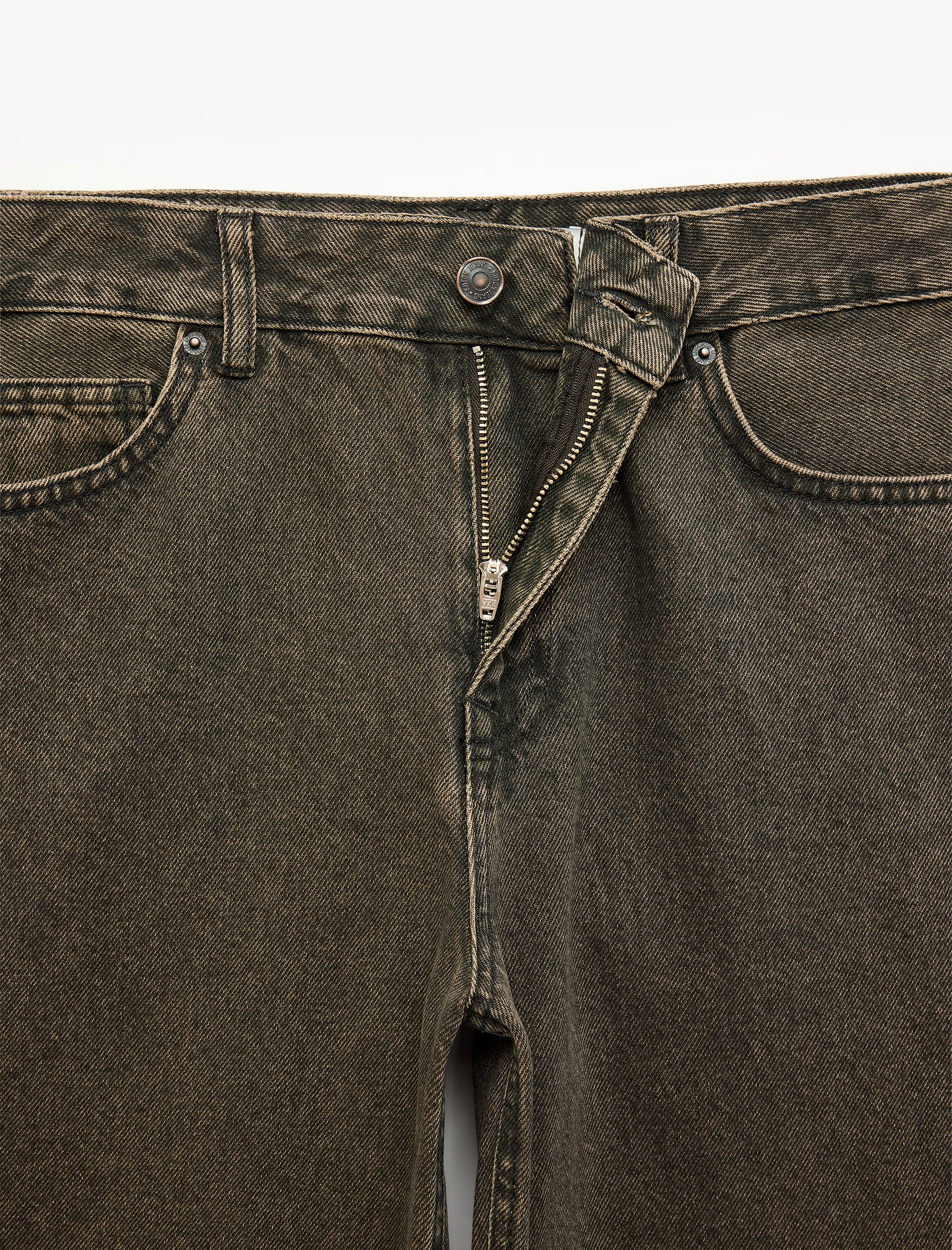   Düşük Bel Cepli Bol Kesim Pamuklu Düz Paça Yıkamalı Denim Pantolon - Loose Straight Fit Jean