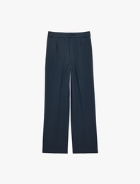 Cepli Regular Fit Düz Bol Paça Pileli Kumaş Pantolon