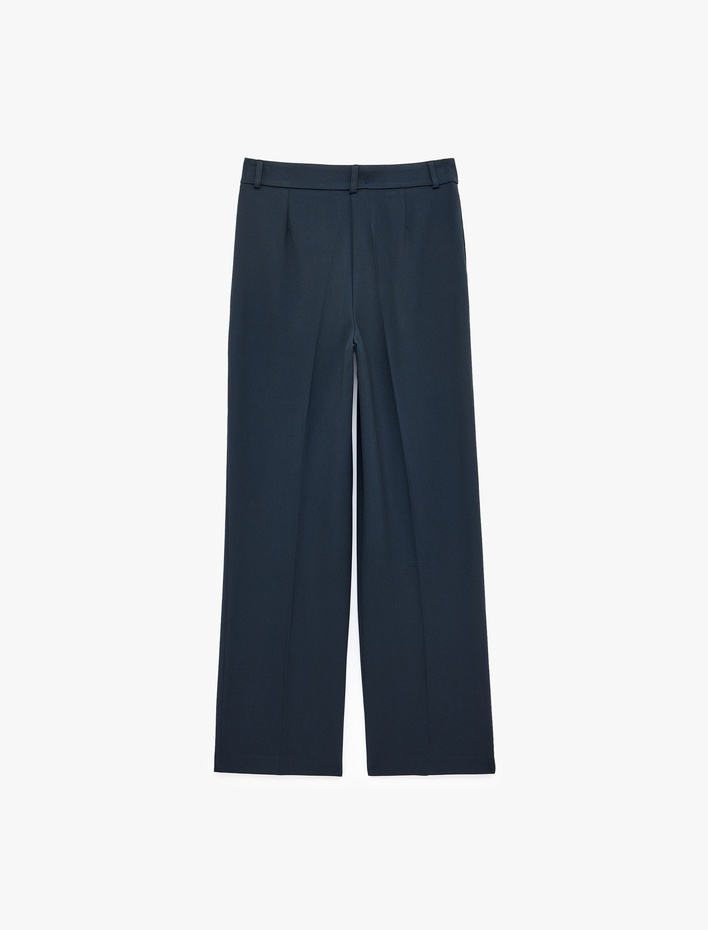  Cepli Regular Fit Düz Bol Paça Pileli Kumaş Pantolon