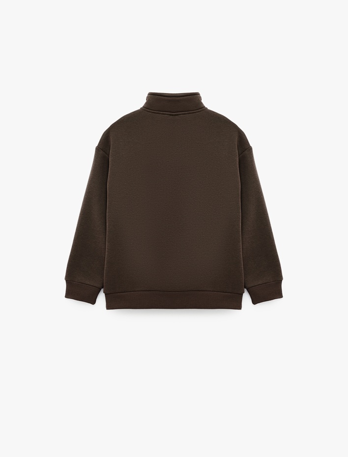Erkek Çocuk Yarım Fermuarlı  Dik Yaka Uzun Kollu Rahat Kalıp Şardonlu Sweatshirt