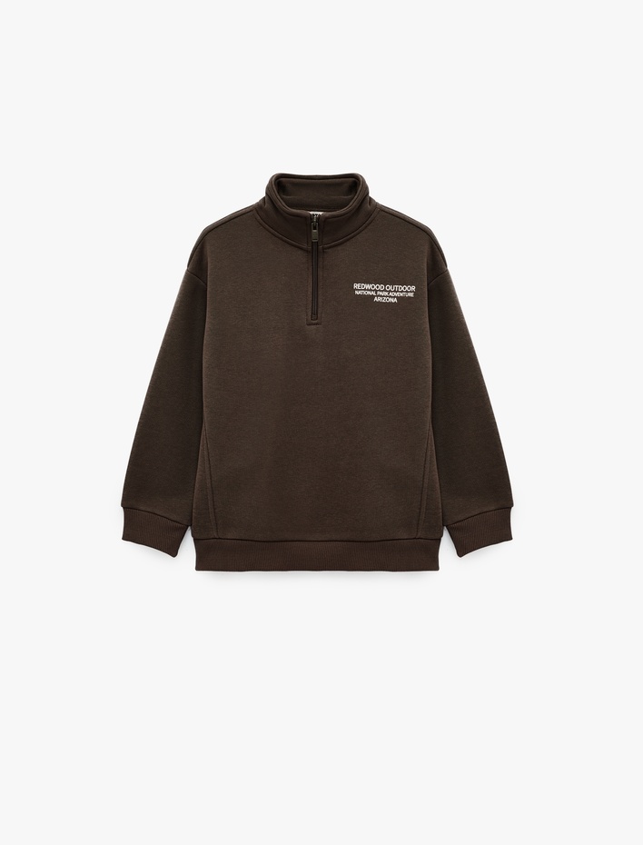 Erkek Çocuk Yarım Fermuarlı  Dik Yaka Uzun Kollu Rahat Kalıp Şardonlu Sweatshirt
