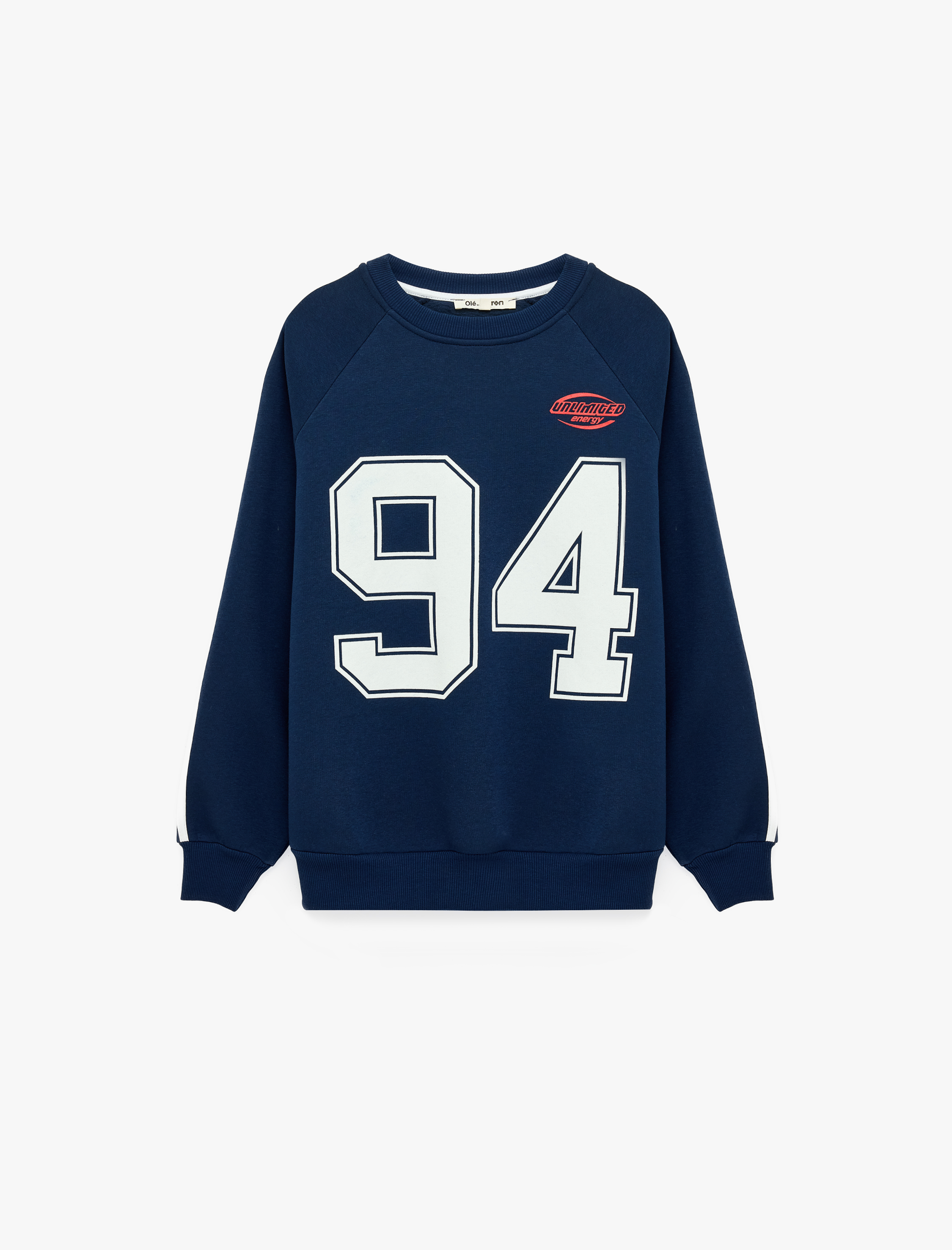   Şardonlu Şeritli Rahat Kalıp Reglan Uzun Kollu Bisiklet Yaka Baskılı Sweatshirt