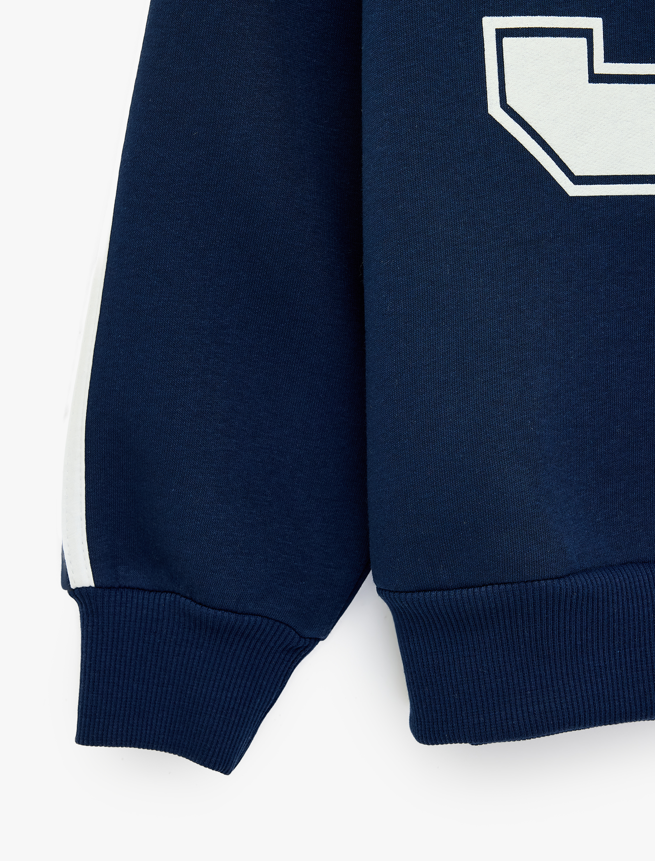   Şardonlu Şeritli Rahat Kalıp Reglan Uzun Kollu Bisiklet Yaka Baskılı Sweatshirt