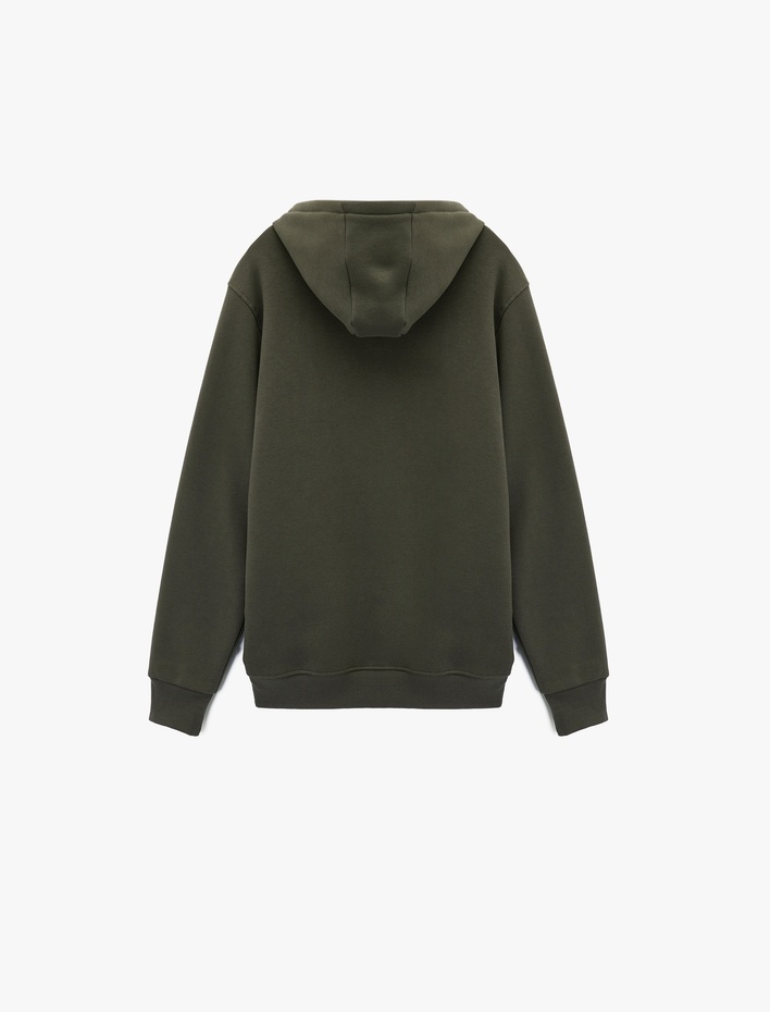  Uzun Kollu Üç İplik Şardonlu Kanguru Cepli Baskılı Kapşonlu Sweatshirt