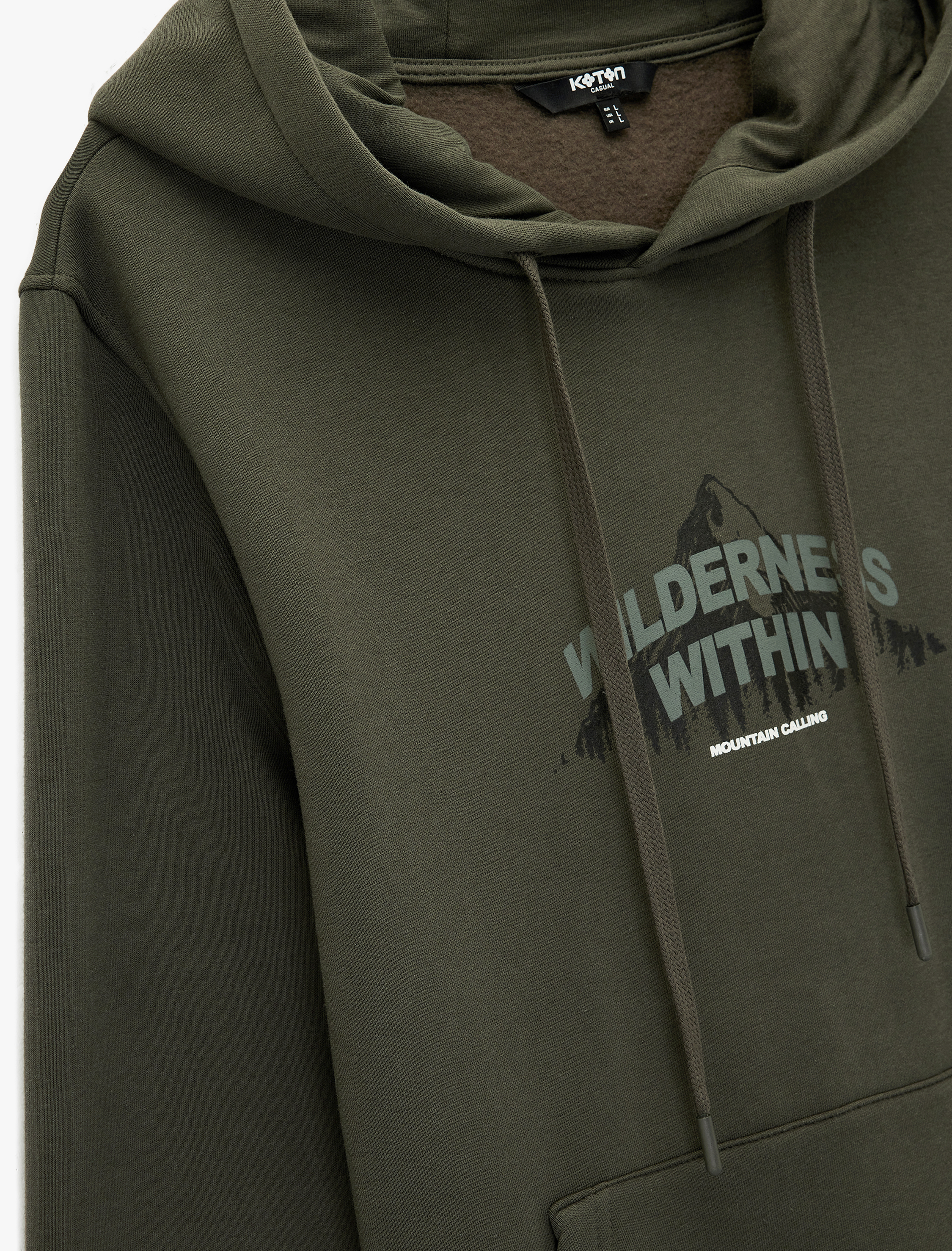   Uzun Kollu Üç İplik Şardonlu Kanguru Cepli Baskılı Kapşonlu Sweatshirt