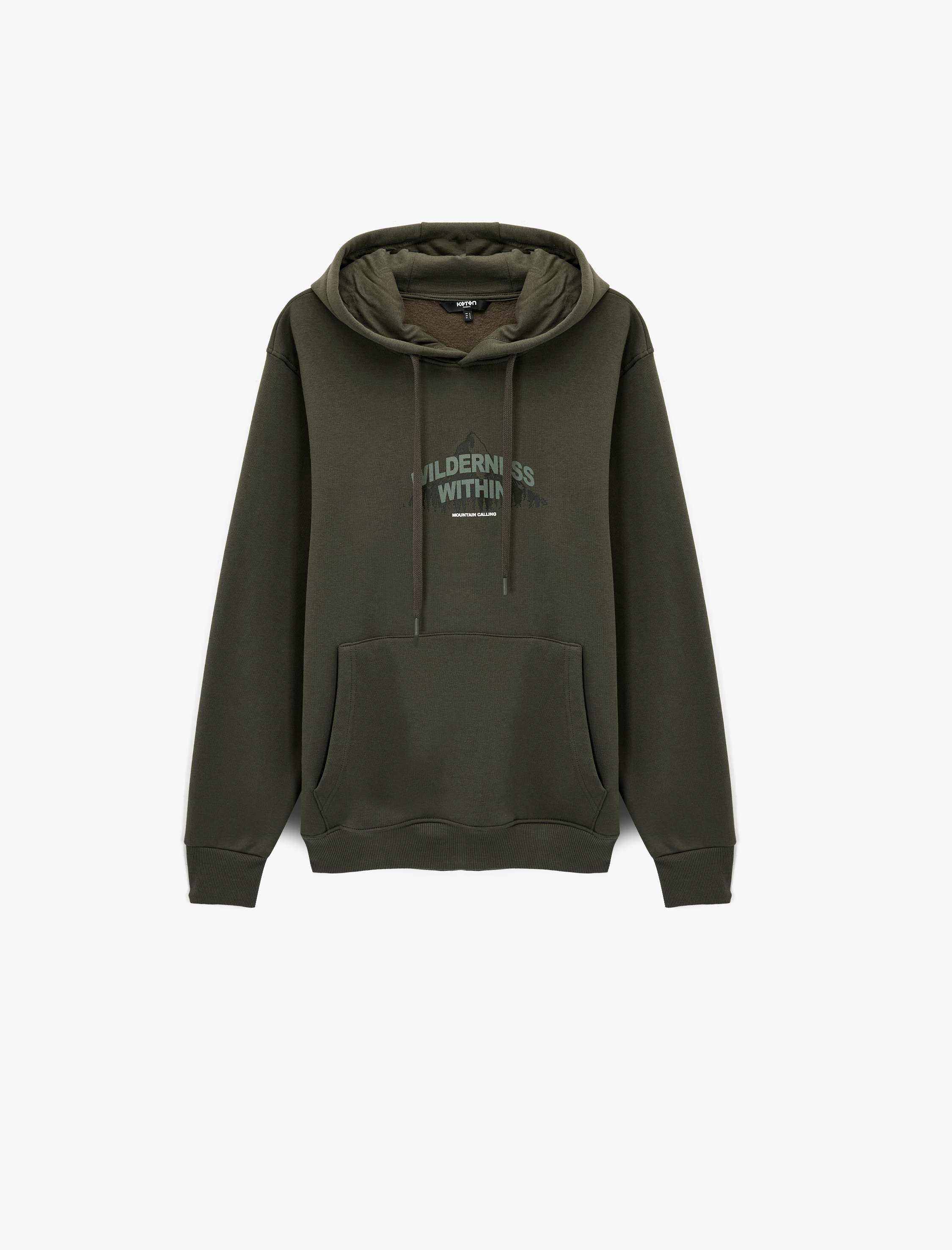   Uzun Kollu Üç İplik Şardonlu Kanguru Cepli Baskılı Kapşonlu Sweatshirt