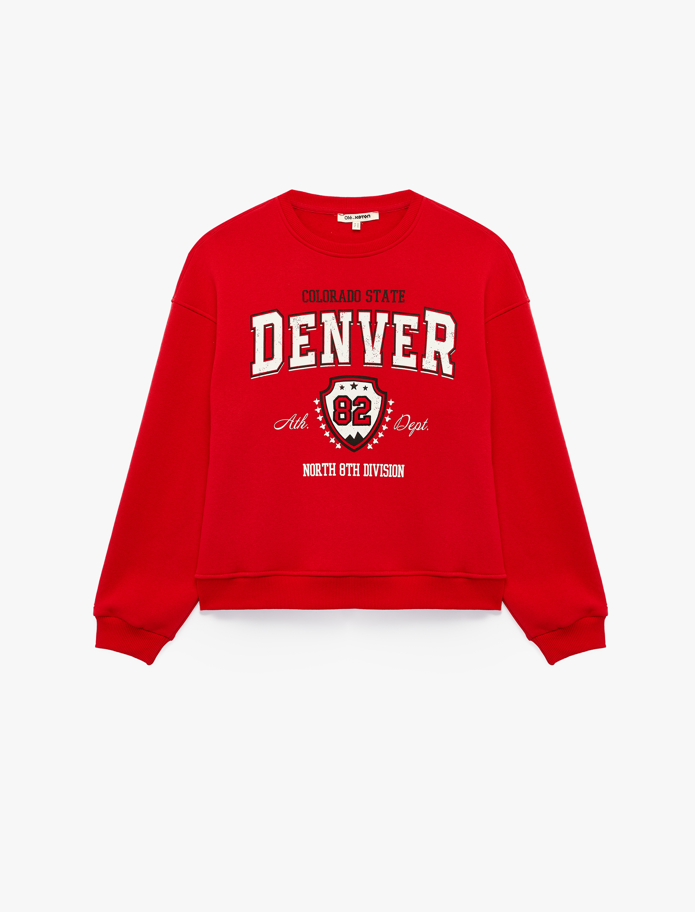   Rahat Kalıp Şardonlu Bisiklet Yaka Uzun Kollu Kolej Baskılı Sweatshirt