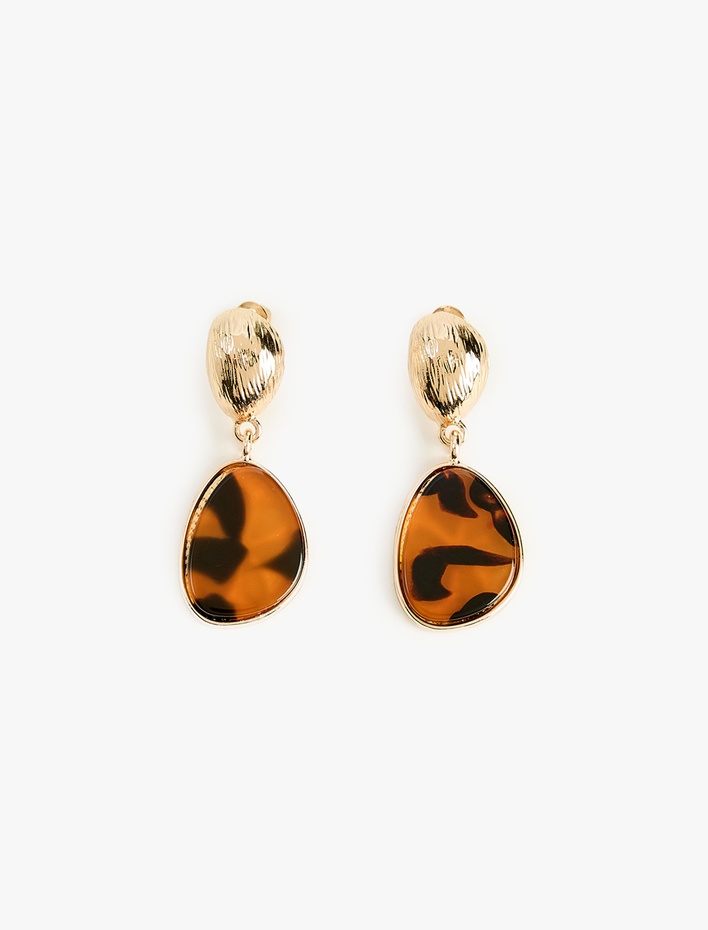 Kadın Sallantılı Leopar Desenli Oval Küpe