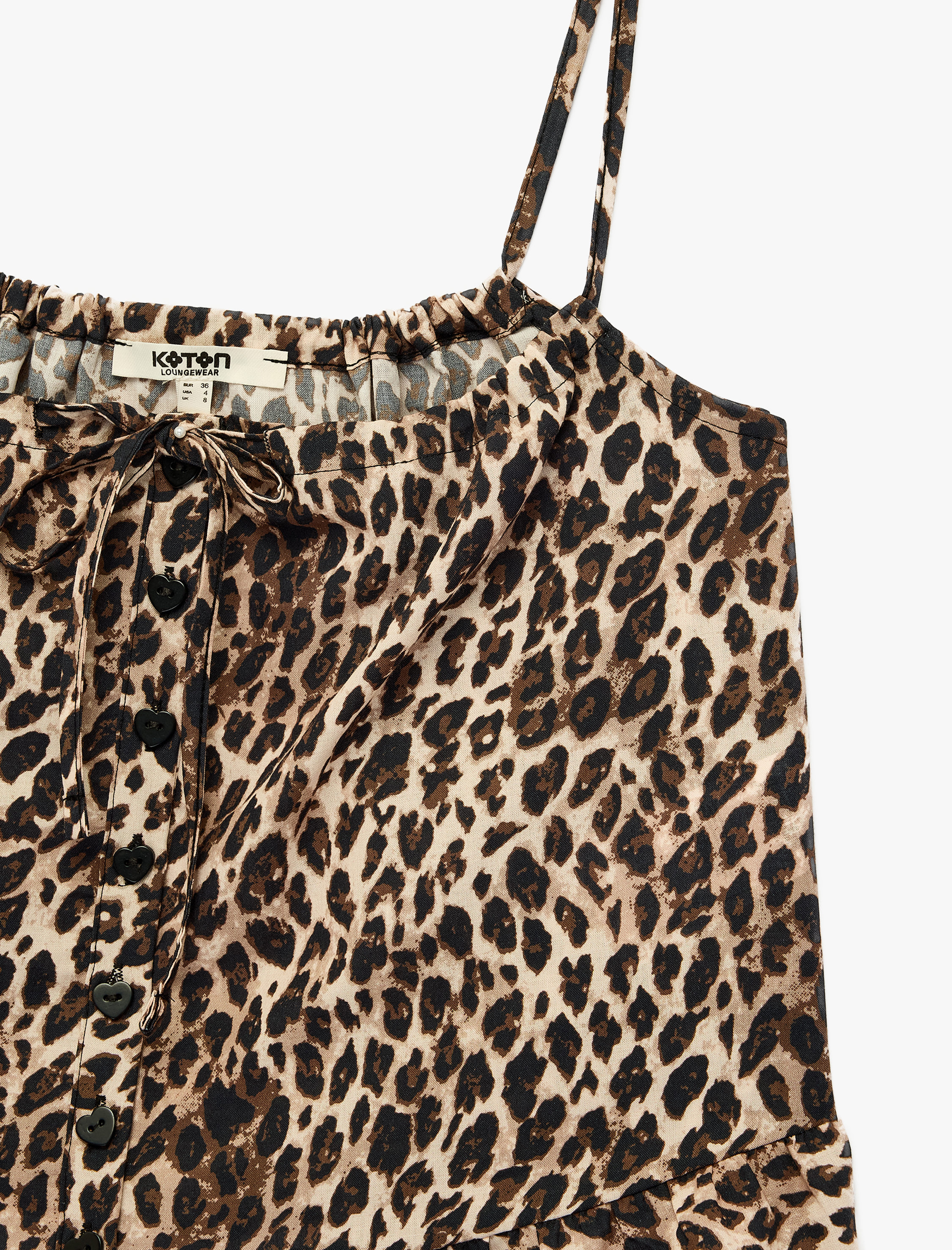   Pamuklu Rahat Kesim Leopar Desenli Askılı Pijama Üstü