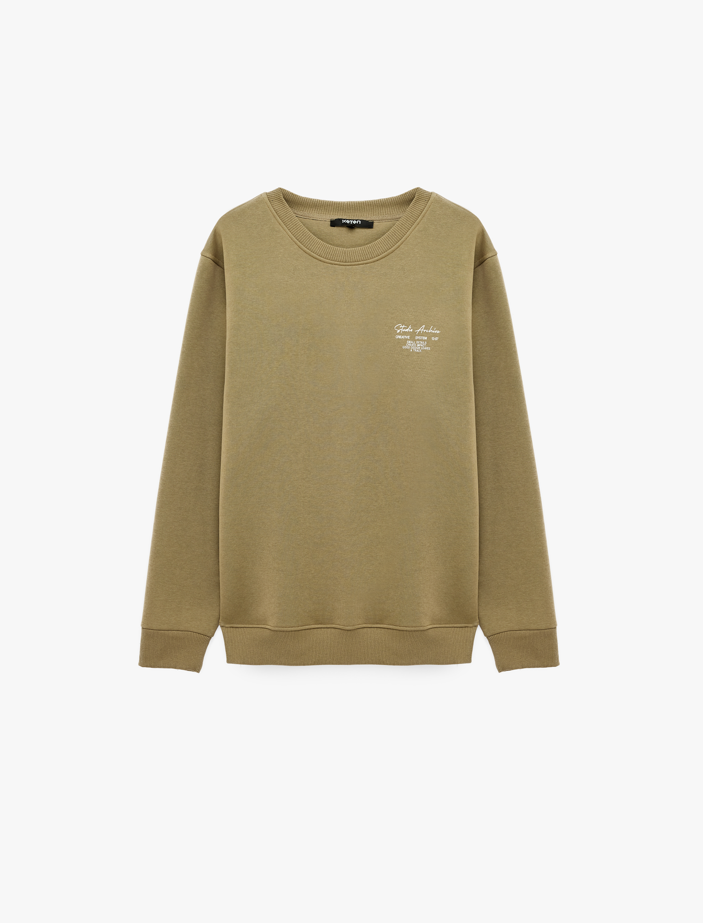   Uzun Kollu Üç İplik Şardonlu Bisiklet Yaka Baskılı Sweatshirt