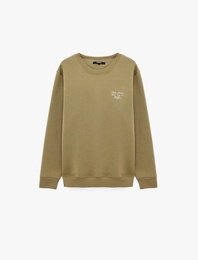 Uzun Kollu Üç İplik Şardonlu Bisiklet Yaka Baskılı Sweatshirt