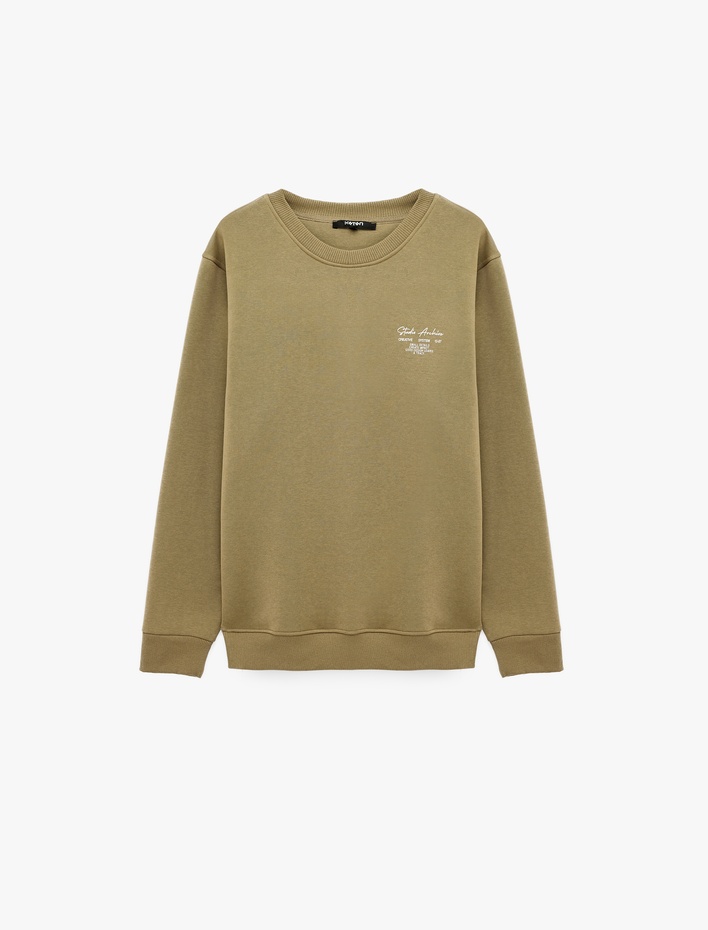  Uzun Kollu Üç İplik Şardonlu Bisiklet Yaka Baskılı Sweatshirt