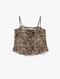 Pamuklu Rahat Kesim Leopar Desenli Askılı Pijama Üstü