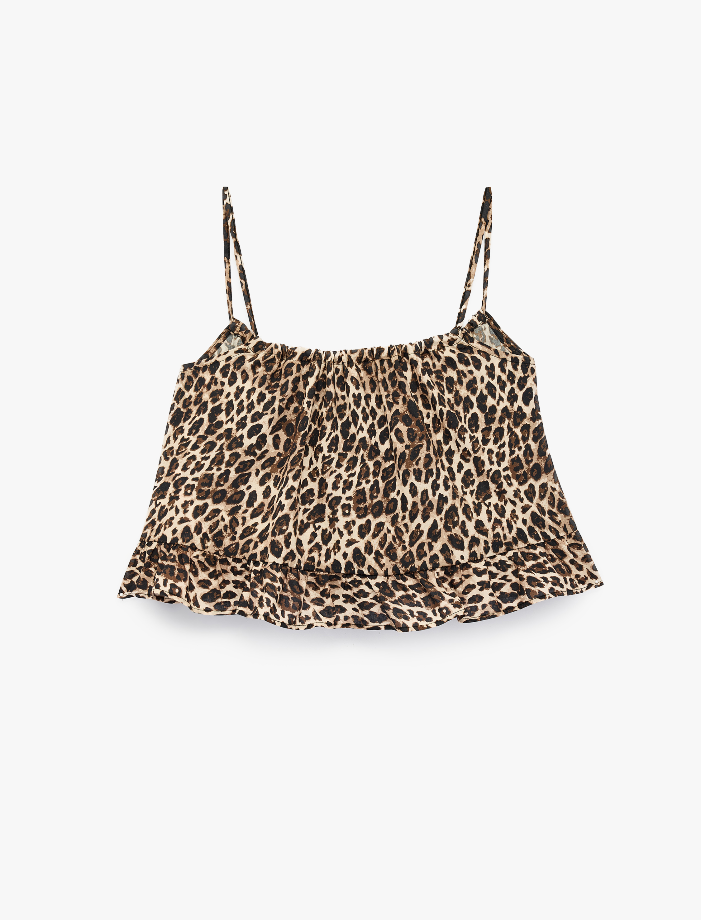   Pamuklu Rahat Kesim Leopar Desenli Askılı Pijama Üstü