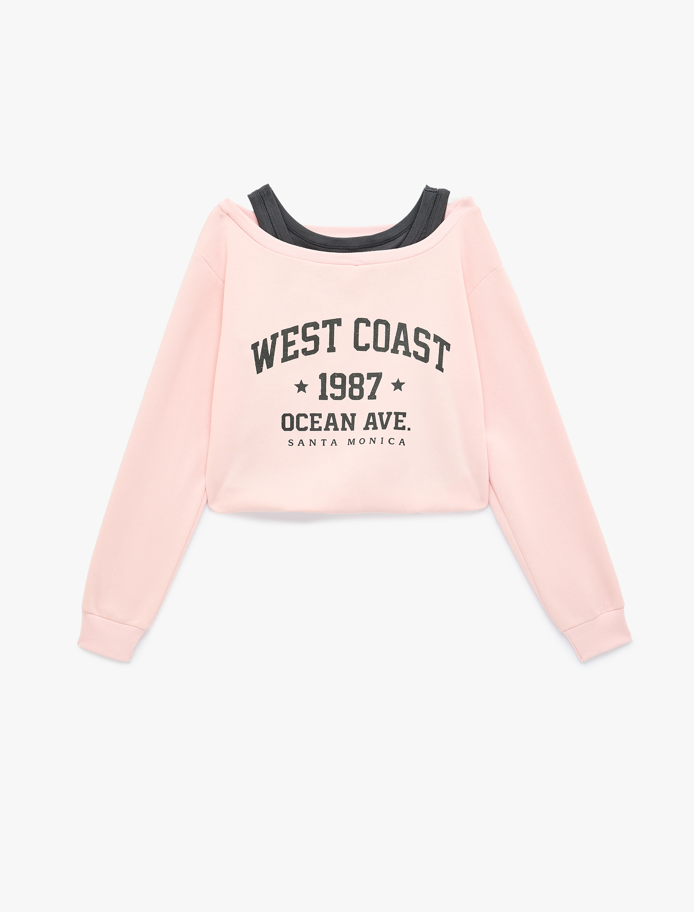   Şardonlu Rahat Kalıp Bisiklet Yaka Uzun Kollu Katmanlı Baskılı Sweatshirt