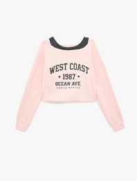 Şardonlu Rahat Kalıp Bisiklet Yaka Uzun Kollu Katmanlı Baskılı Sweatshirt