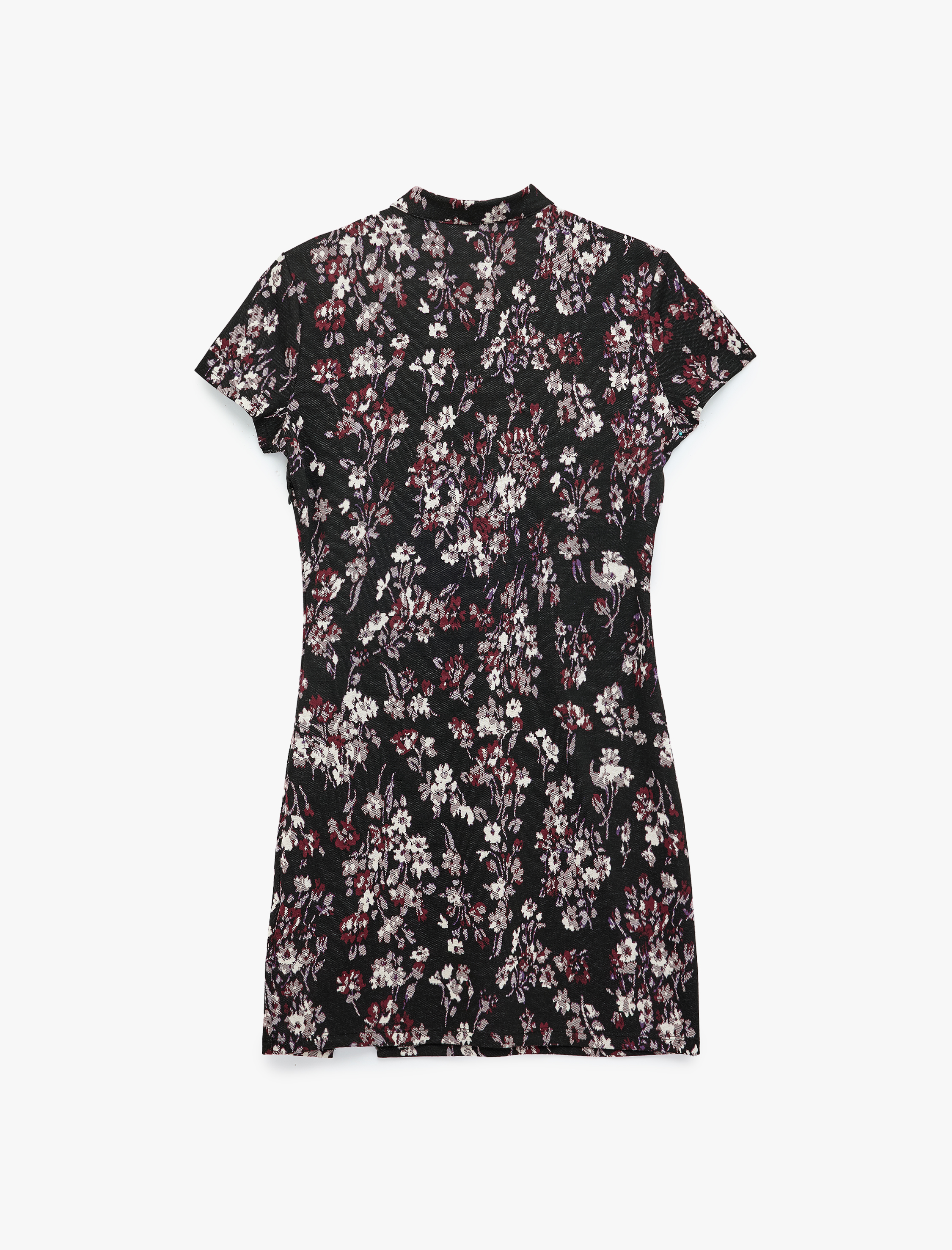   Mandarin Qipao Yaka Düğmeli Slim Fit Kısa Kollu Mini Çiçekli Elbise