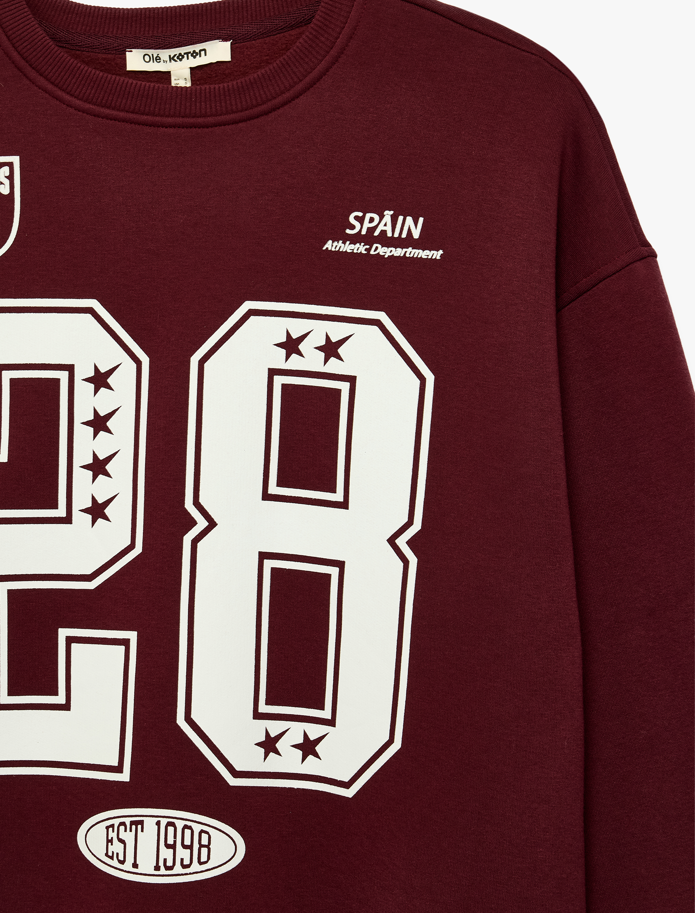   Şardonlu Rahat Kalıp Bisiklet Yaka Uzun Kollu Kolej Baskılı Sweatshirt