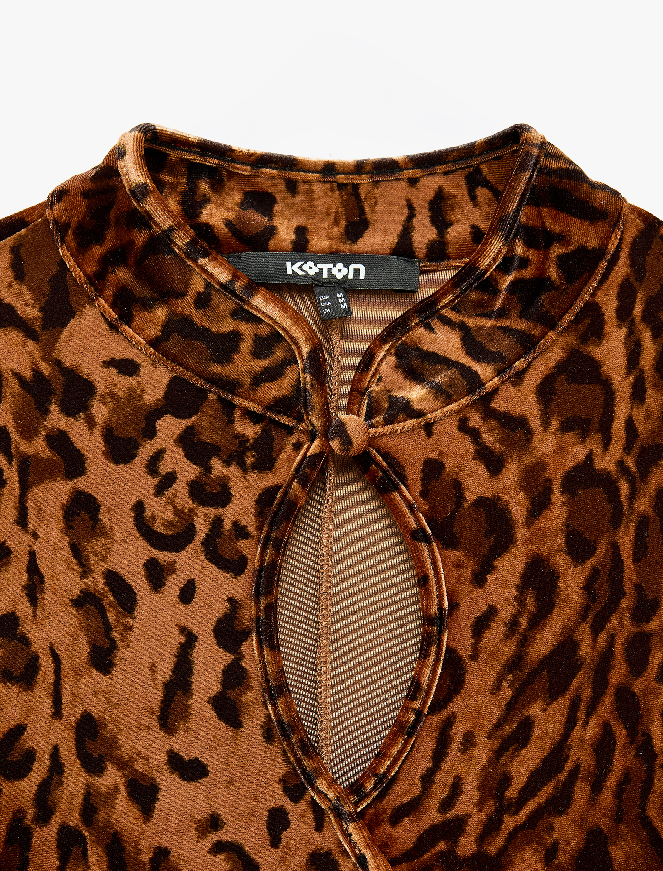   Leopar Desenli Kadife Midi Elbise Qipao Mandarin Yaka Kap Kollu