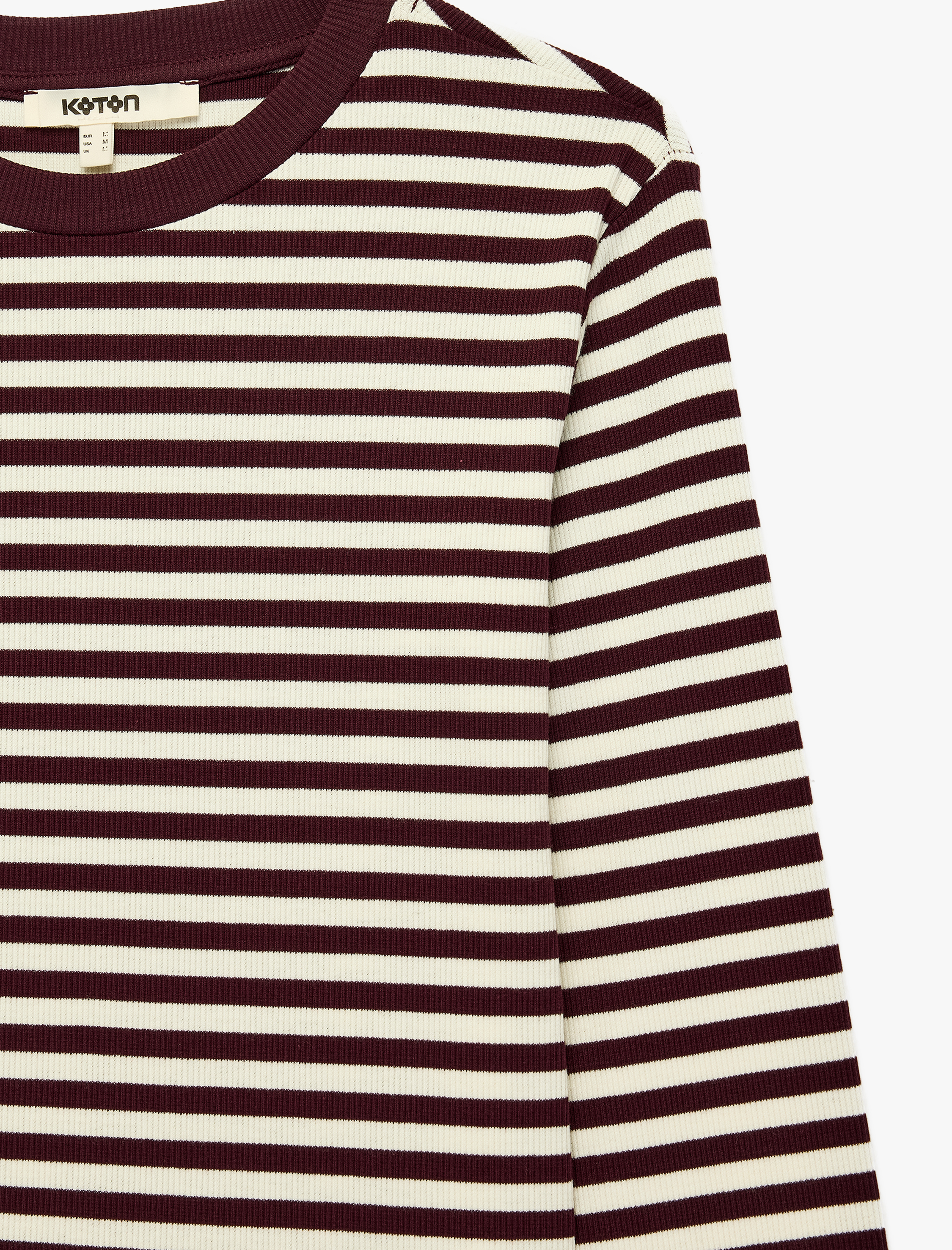   Pamuklu Slim Fit Bisiklet Yaka Uzun Kollu Çizgili Tişört
