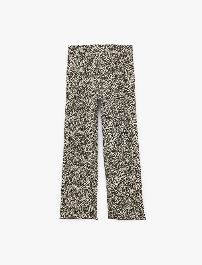  Leopar Desenli Beli Lastikli Rahat Kesim Viskon Pijama Altı