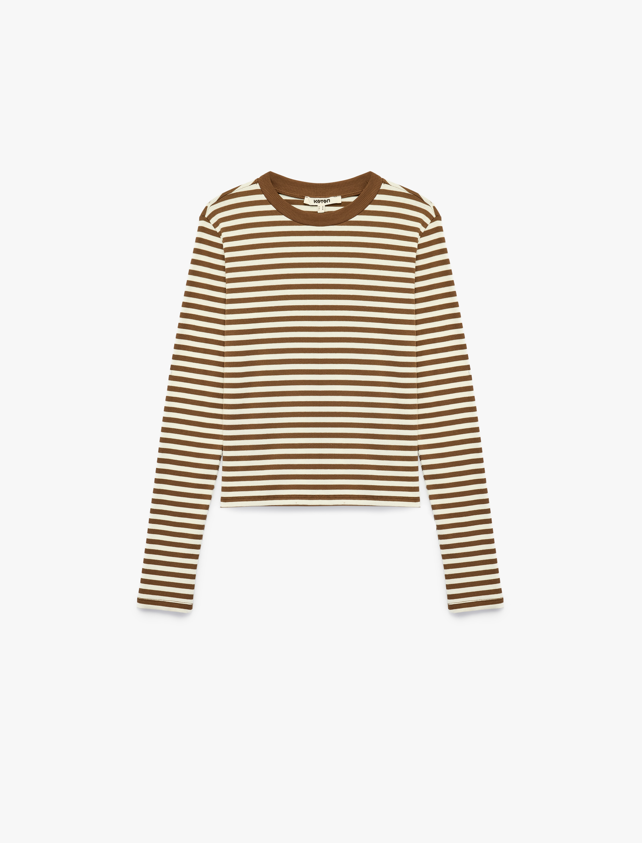   Pamuklu Slim Fit Bisiklet Yaka Uzun Kollu Çizgili Tişört