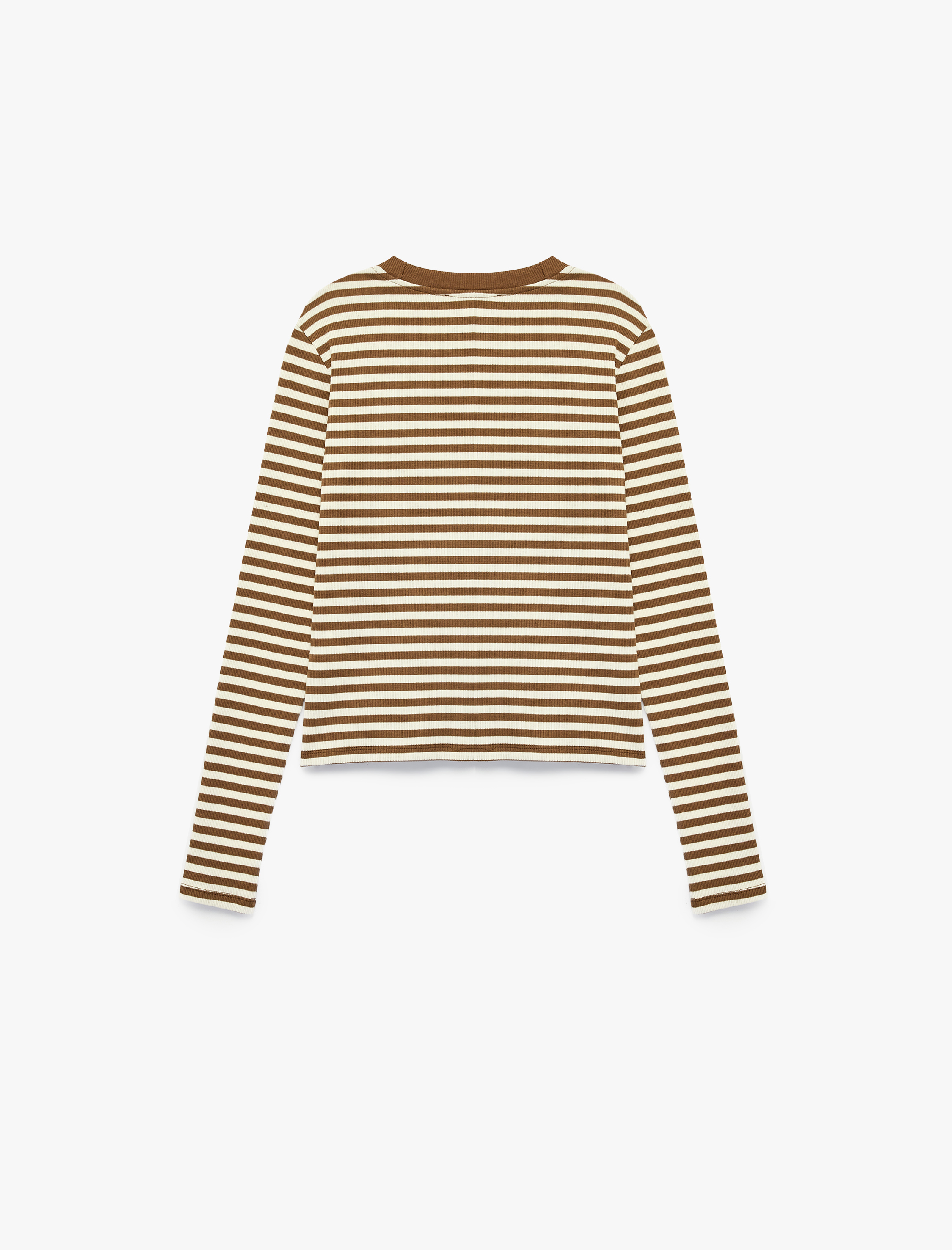  Pamuklu Slim Fit Bisiklet Yaka Uzun Kollu Çizgili Tişört