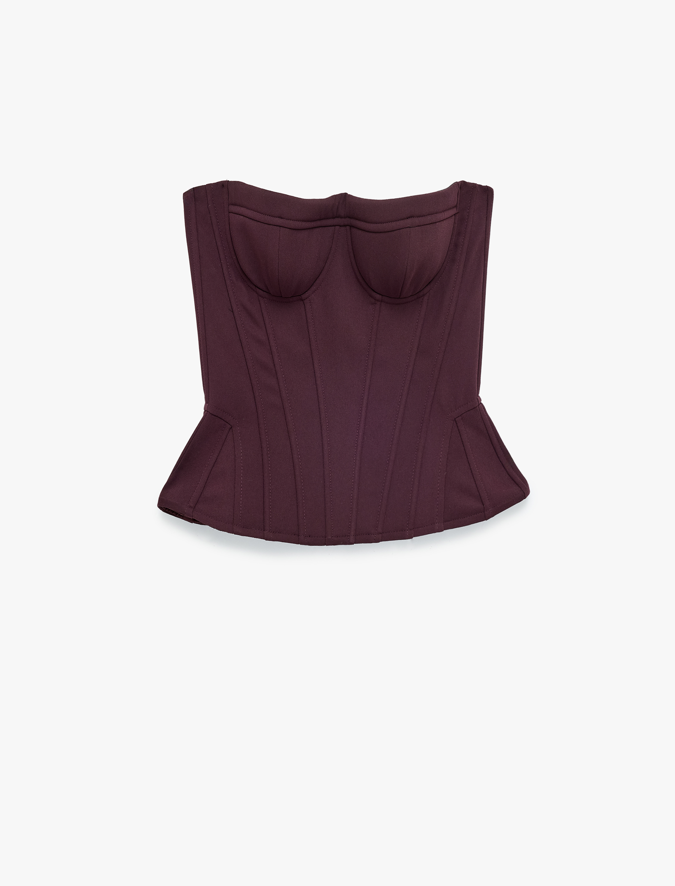   Slim Fit Dikiş Detaylı Peplum Straplez Korse Büstiyer Bluz