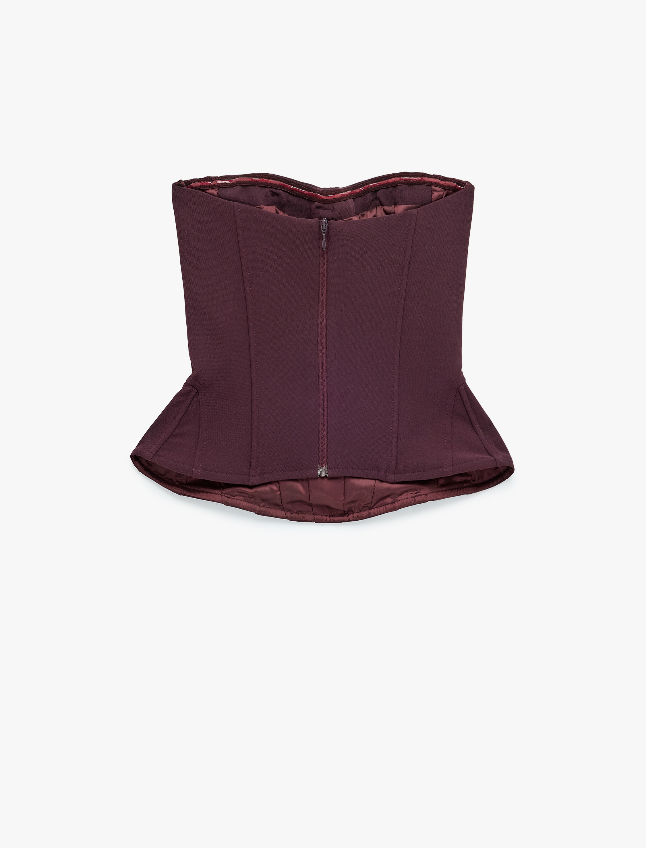   Slim Fit Dikiş Detaylı Peplum Straplez Korse Büstiyer Bluz
