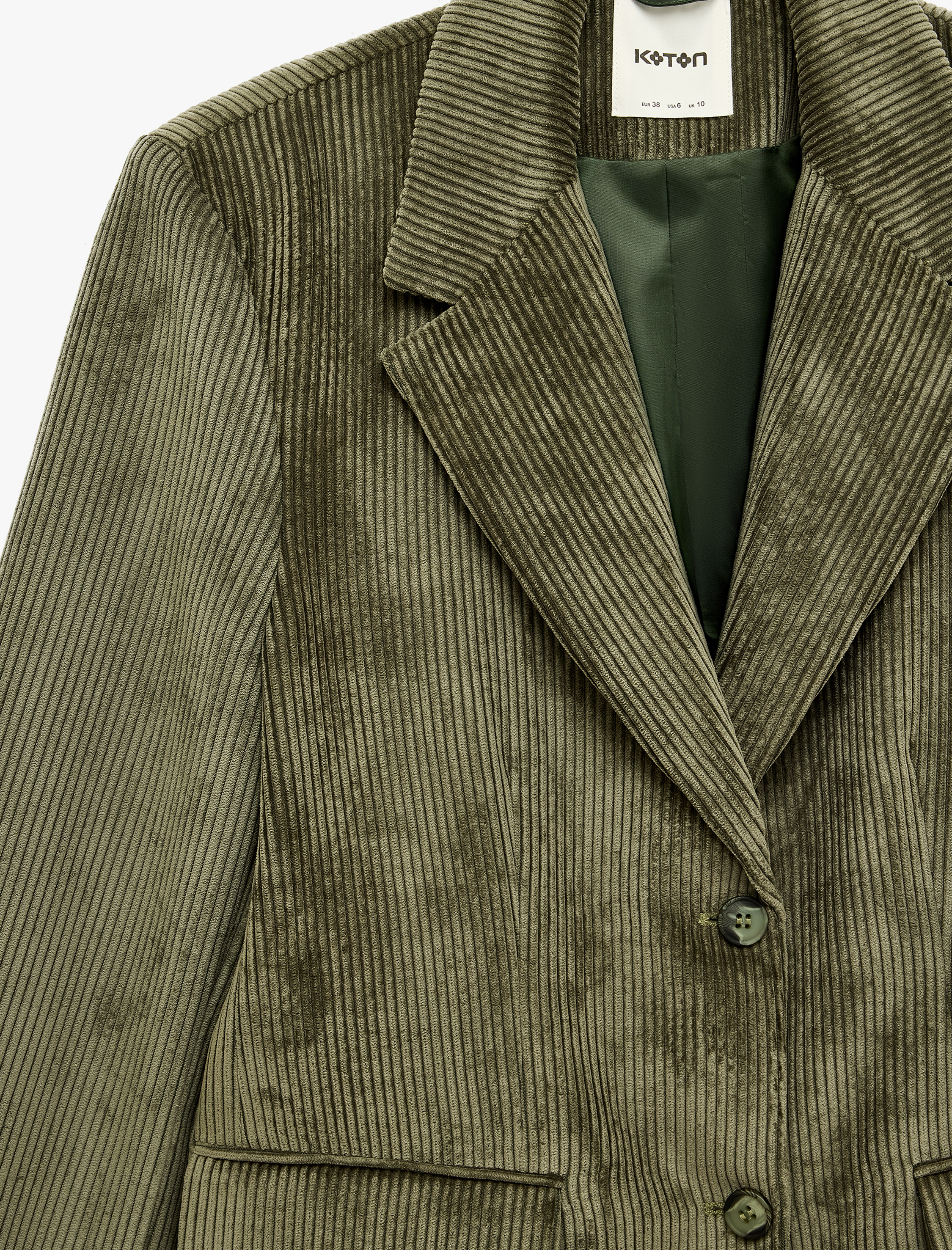   Fitilli Kadife Blazer Ceket Regular Fit Uzun Kollu Cepli