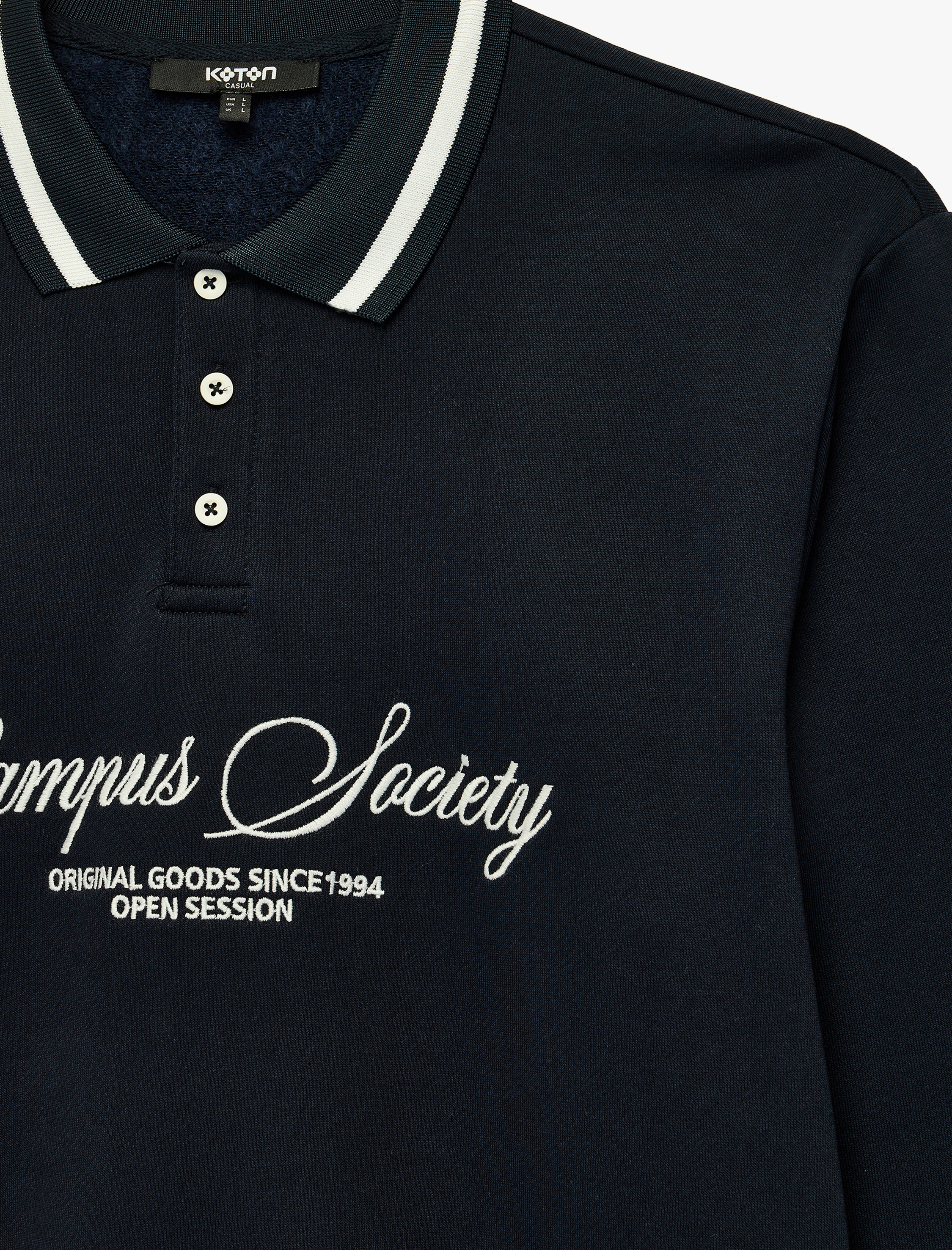   Uzun Kollu Şardonlu Nakışlı Renk Kontrastlı Düğmeli Polo Yaka Sweatshirt