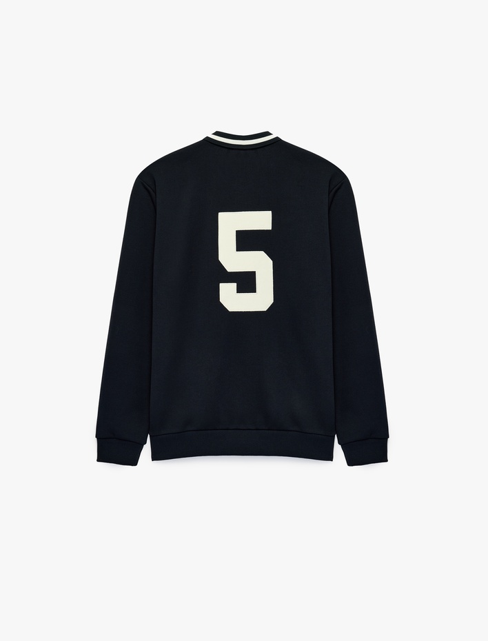  Uzun Kollu Şardonlu Nakışlı Renk Kontrastlı Düğmeli Polo Yaka Sweatshirt