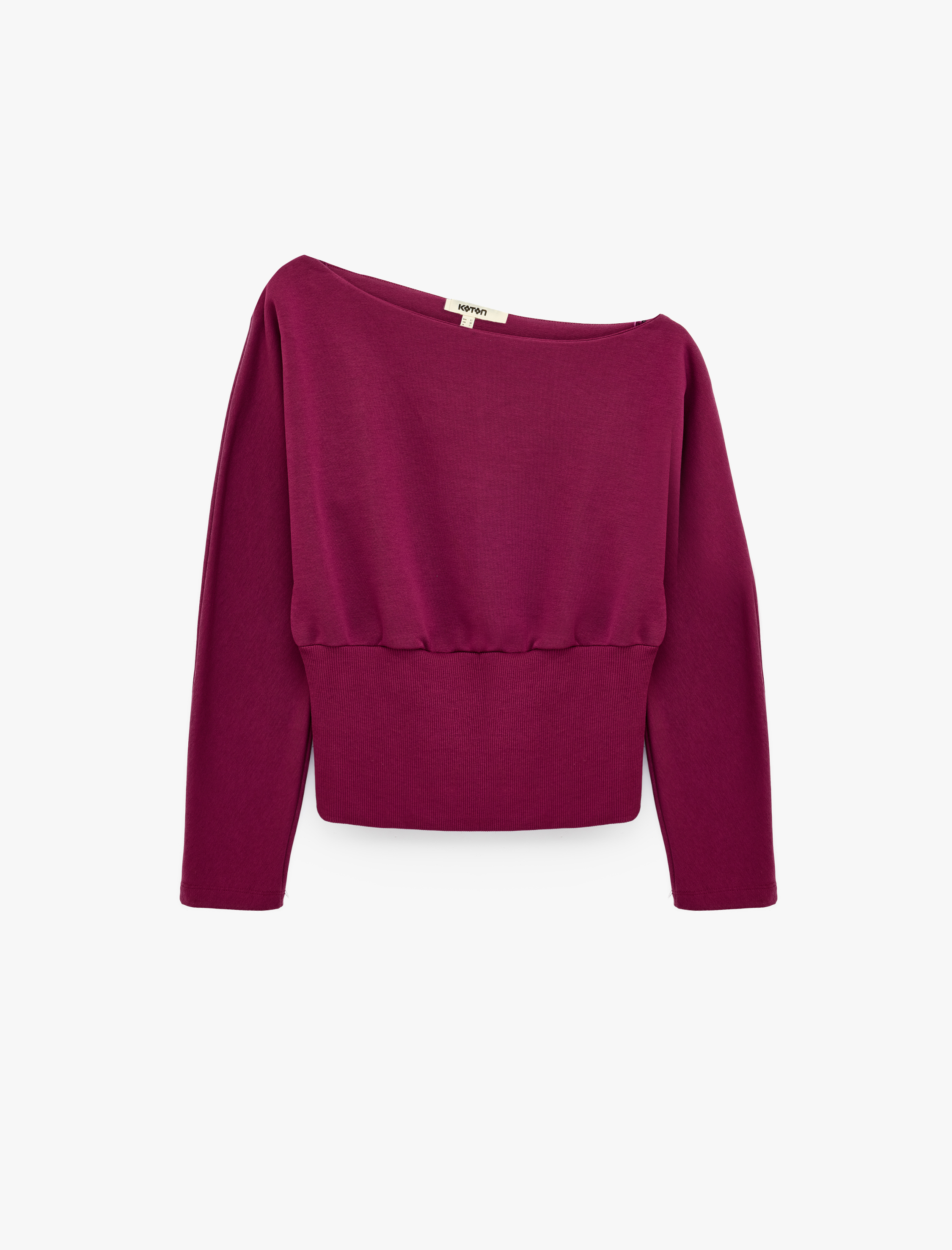   Asimetrik Kayık Yaka Sweatshirt Pamuklu Slim Fit Yarasa Kollu