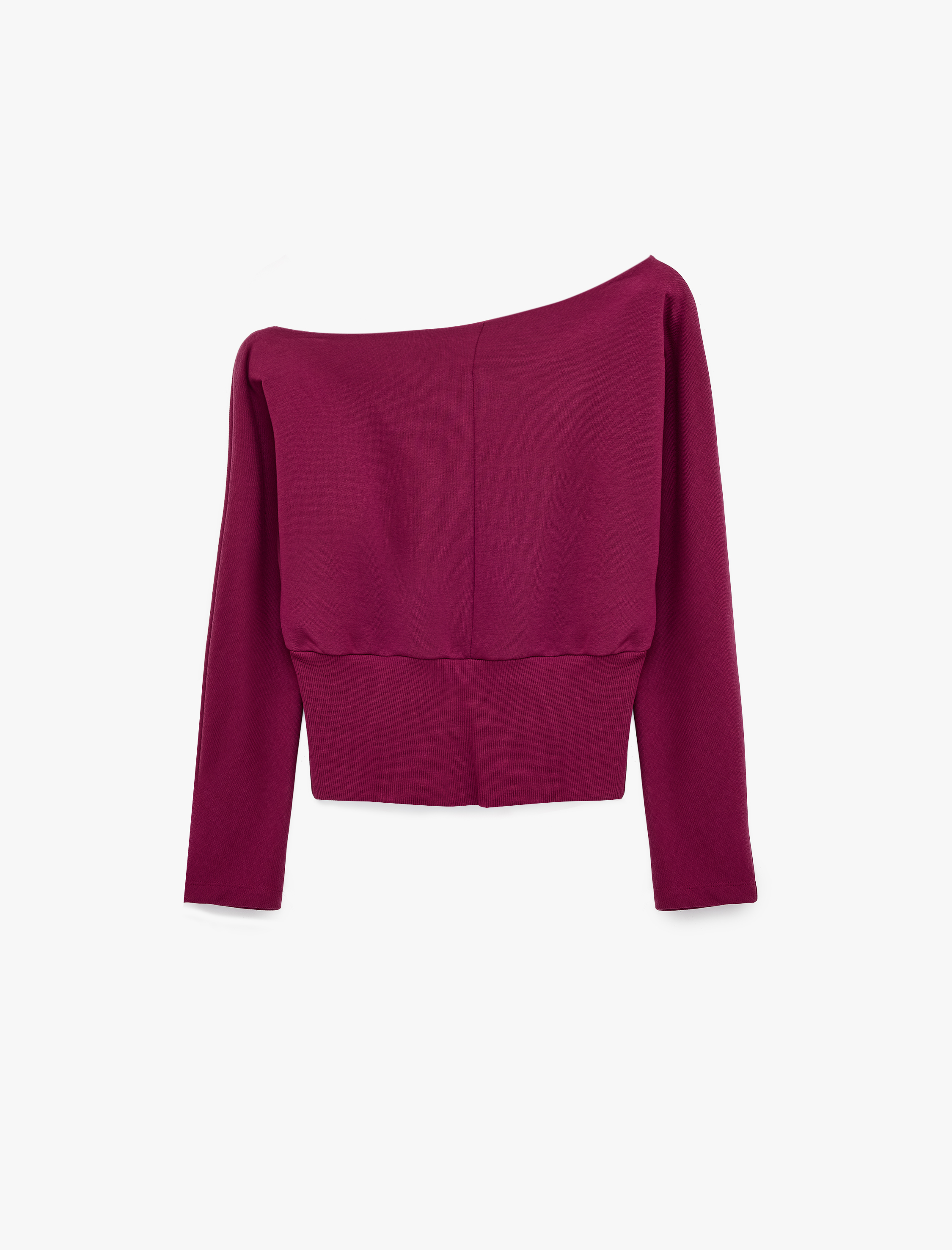   Asimetrik Kayık Yaka Sweatshirt Pamuklu Slim Fit Yarasa Kollu