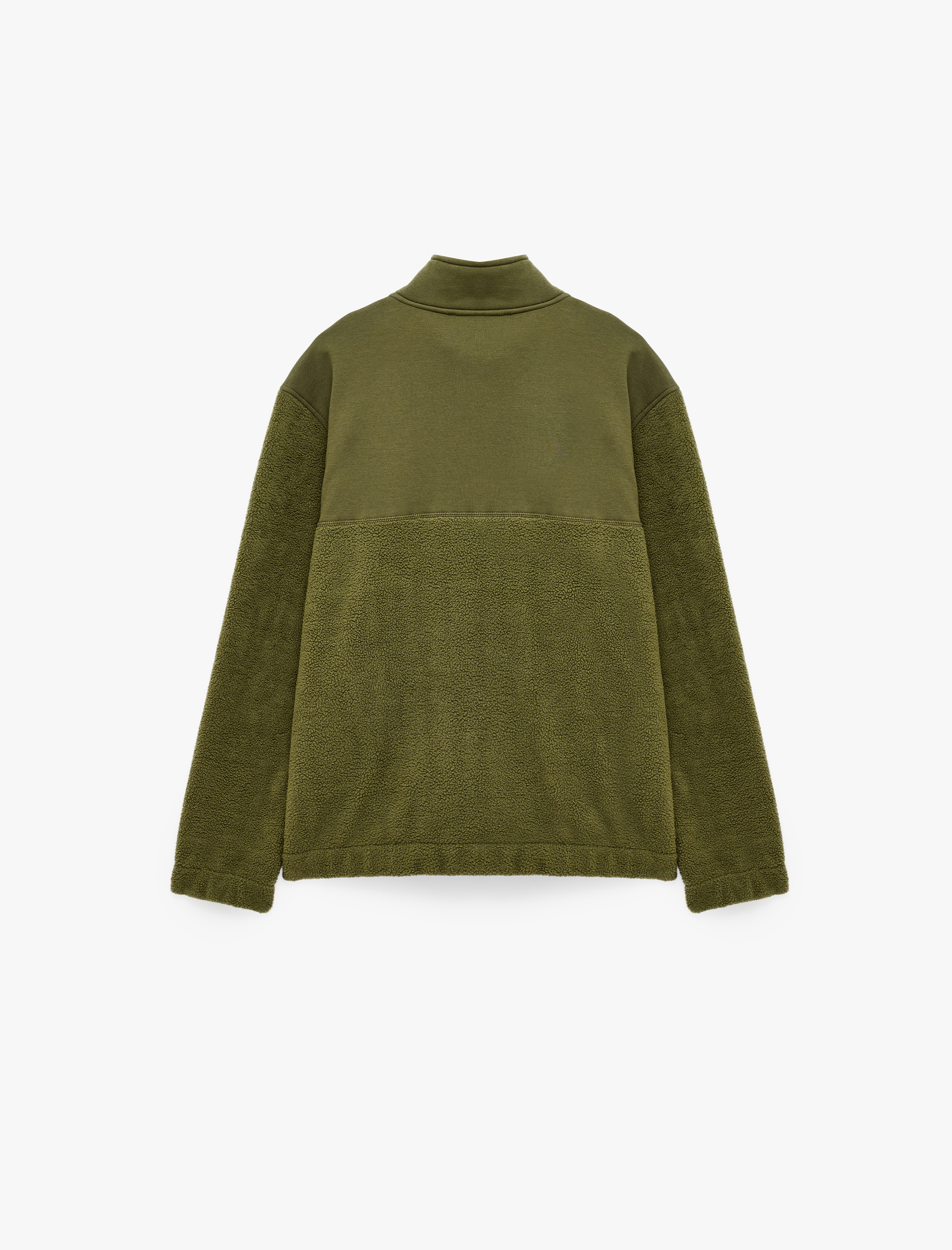   Uzun Kollu Kumaş Detaylı Yarım Fermuarlı Polar Sweatshirt
