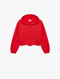 Şardonlu Slim Fit Uzun Kollu Kapüşonlu Fermuarlı Sweatshirt