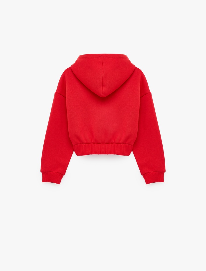 Kız Çocuk Şardonlu Slim Fit Uzun Kollu Kapüşonlu Fermuarlı Sweatshirt
