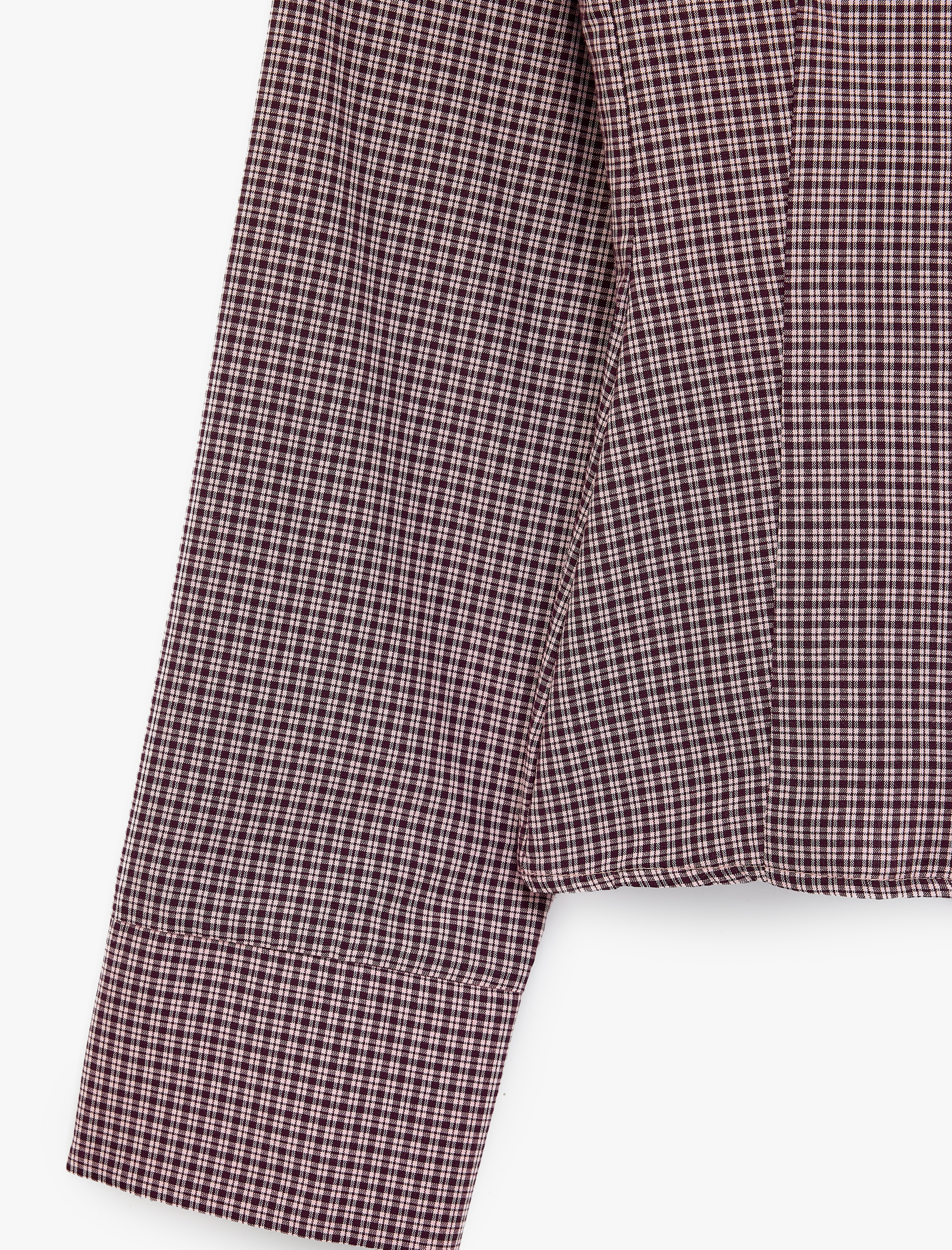   Slim Fit Pamuklu Bebe Yaka Düğmeli Uzun Balon Kollu Ekoseli Gömlek