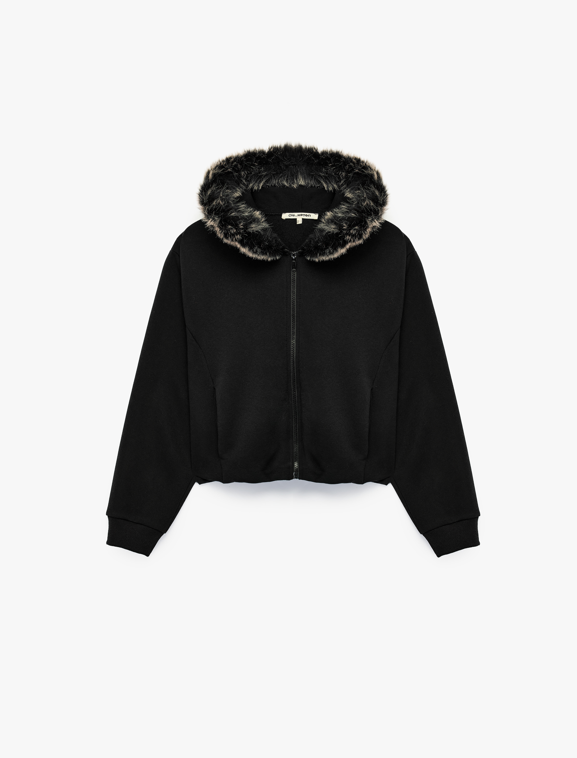   Şardonlu Rahat Kalıp Suni Kürk Kapüşonlu Cepli Fermuarlı Sweatshirt